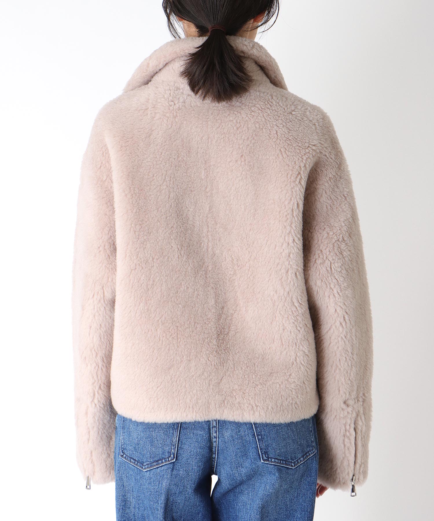 ウール混ファーライダースジャケット