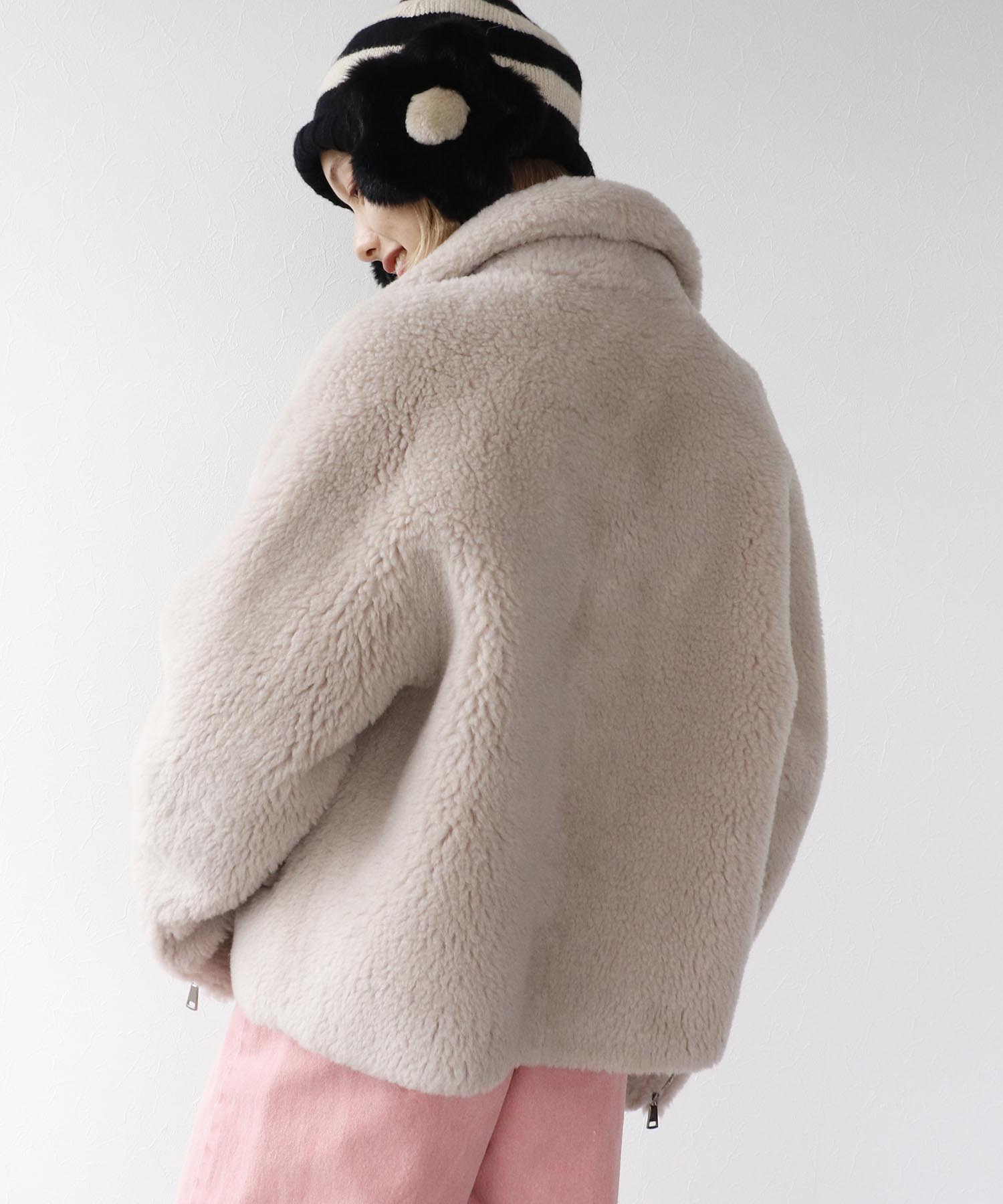 ウール混ファーライダースジャケット