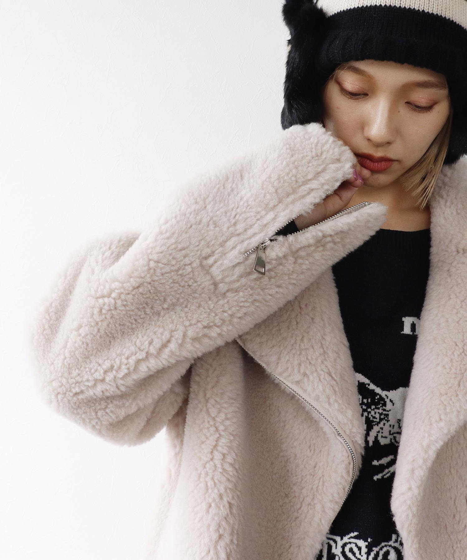 ウール混ファーライダースジャケット