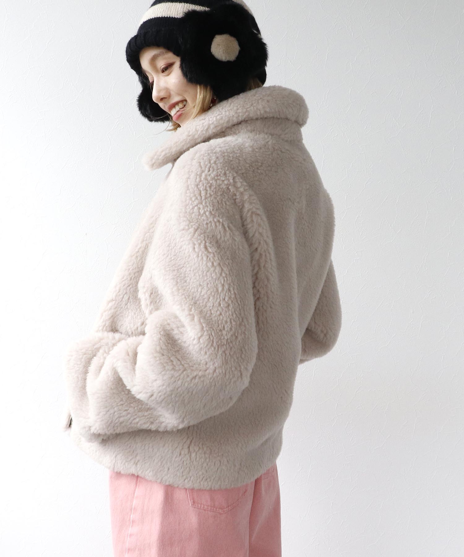 ウール混ファーライダースジャケット