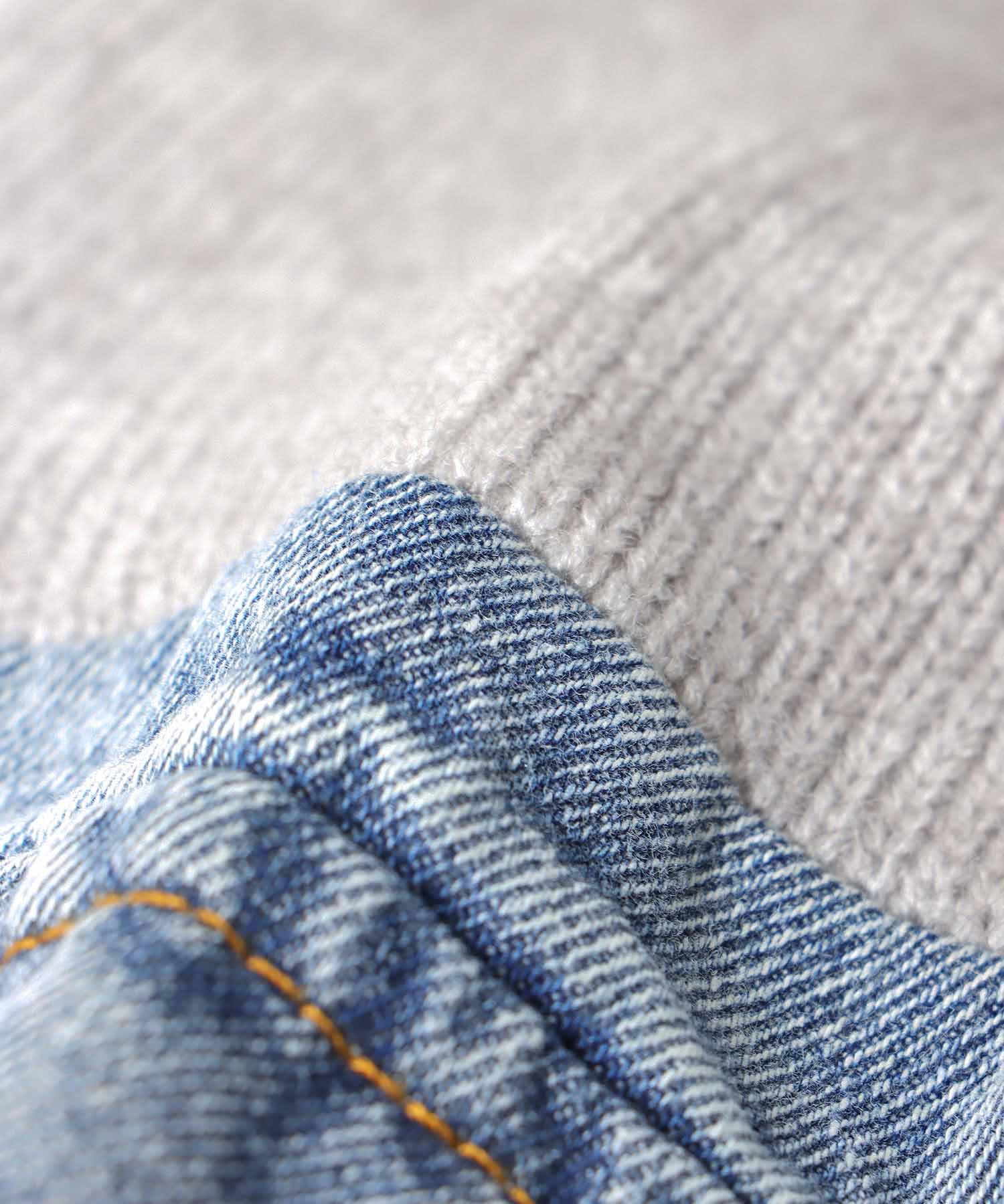 配色デニムニットプルオーバー