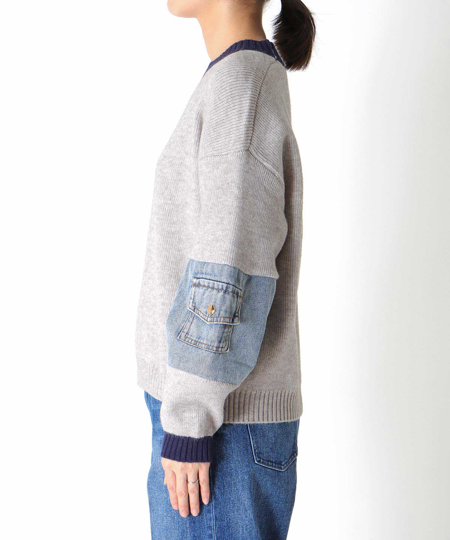 配色デニムニットプルオーバー