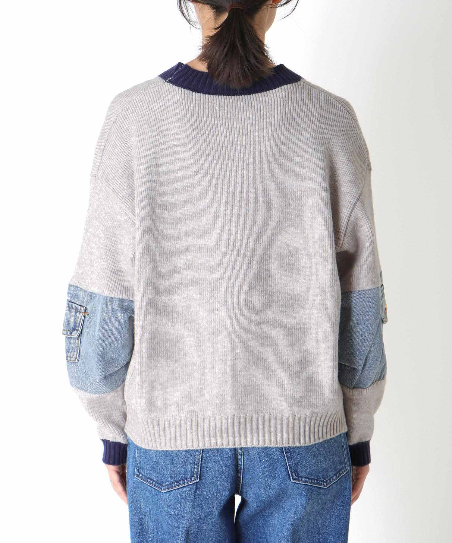 配色デニムニットプルオーバー