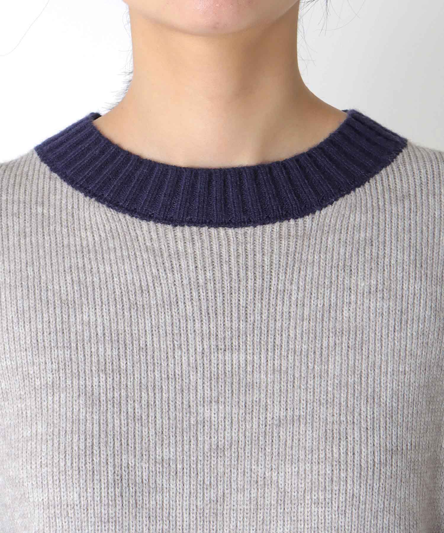 配色デニムニットプルオーバー