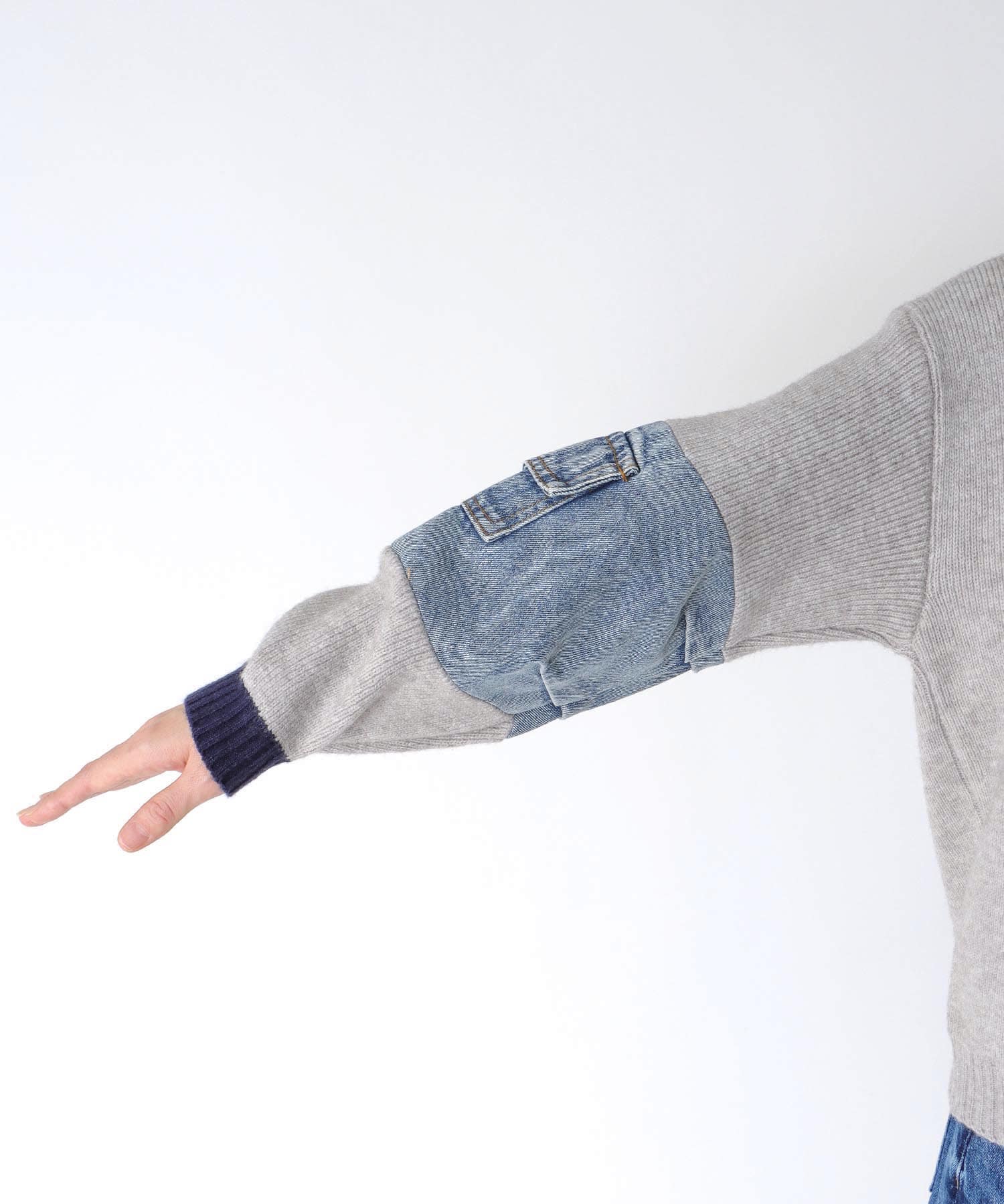 配色デニムニットプルオーバー