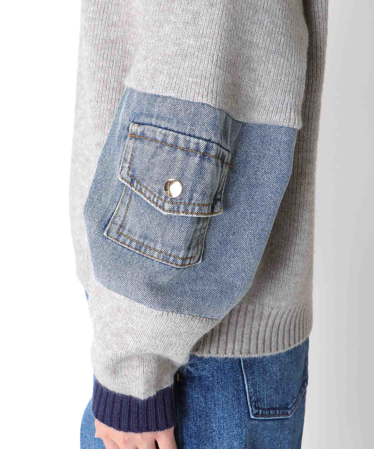 配色デニムニットプルオーバー