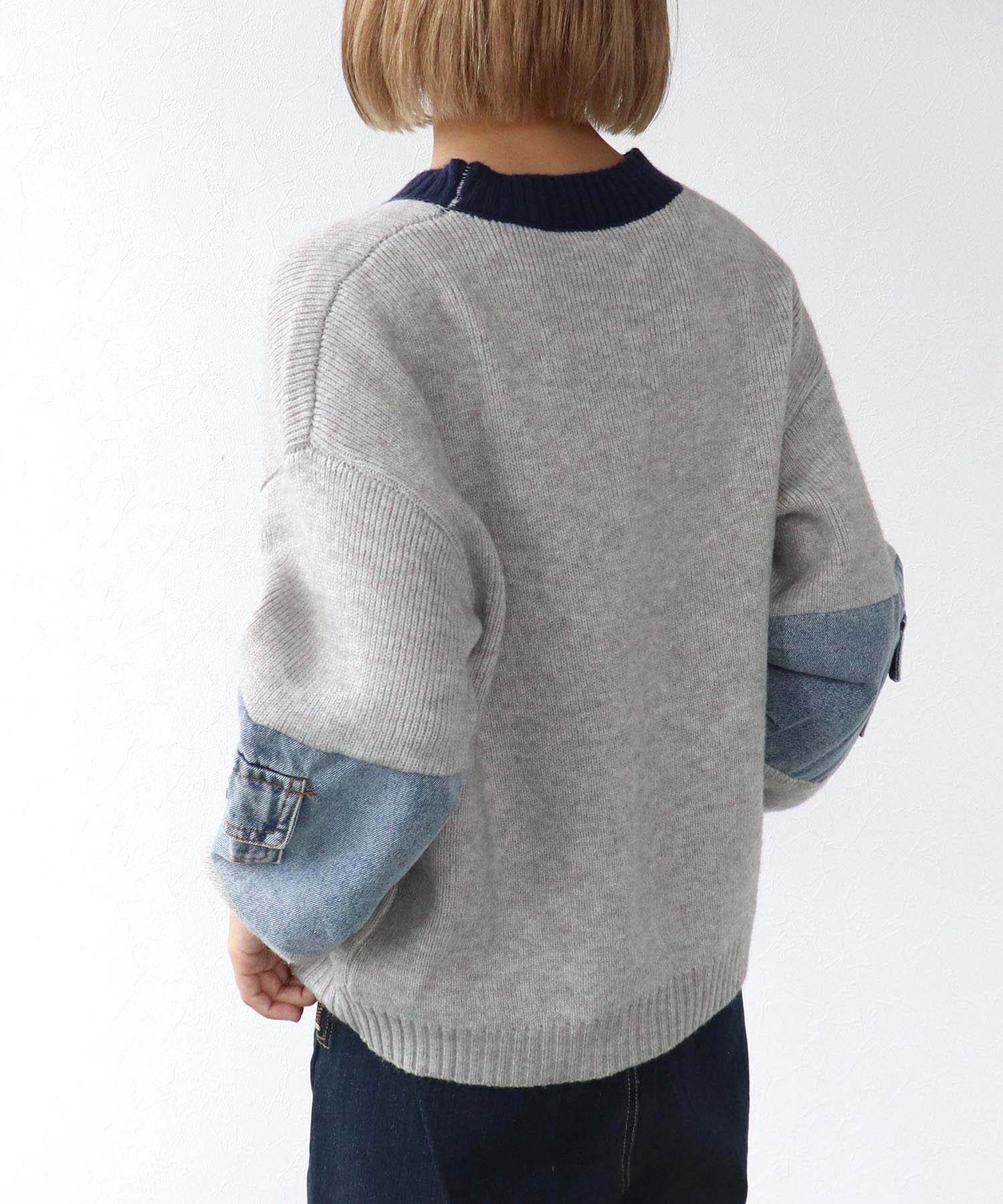配色デニムニットプルオーバー