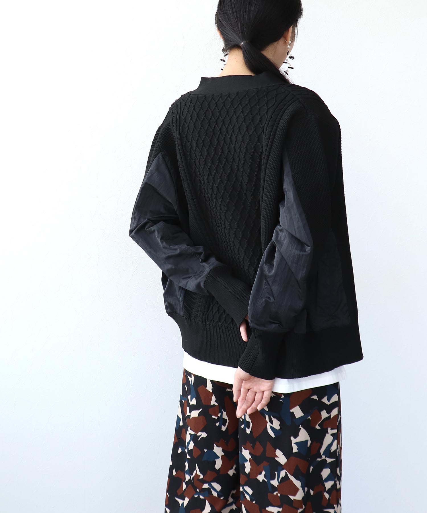 ケーブル布帛ドッキングZIPブルゾン
