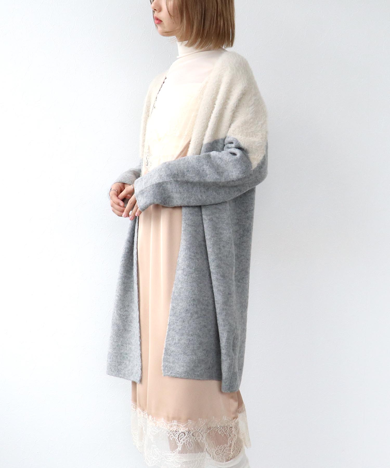 シャギーバイカラーコーディガン