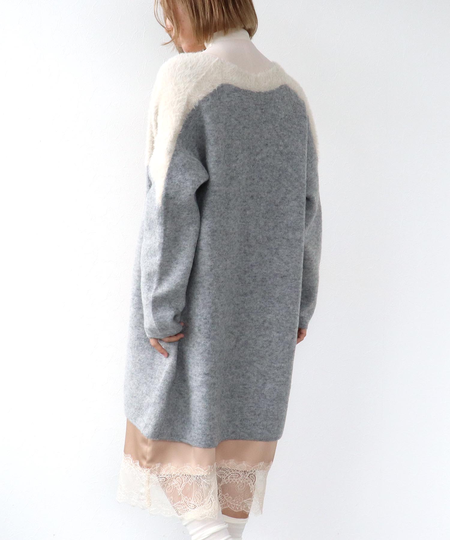 シャギーバイカラーコーディガン