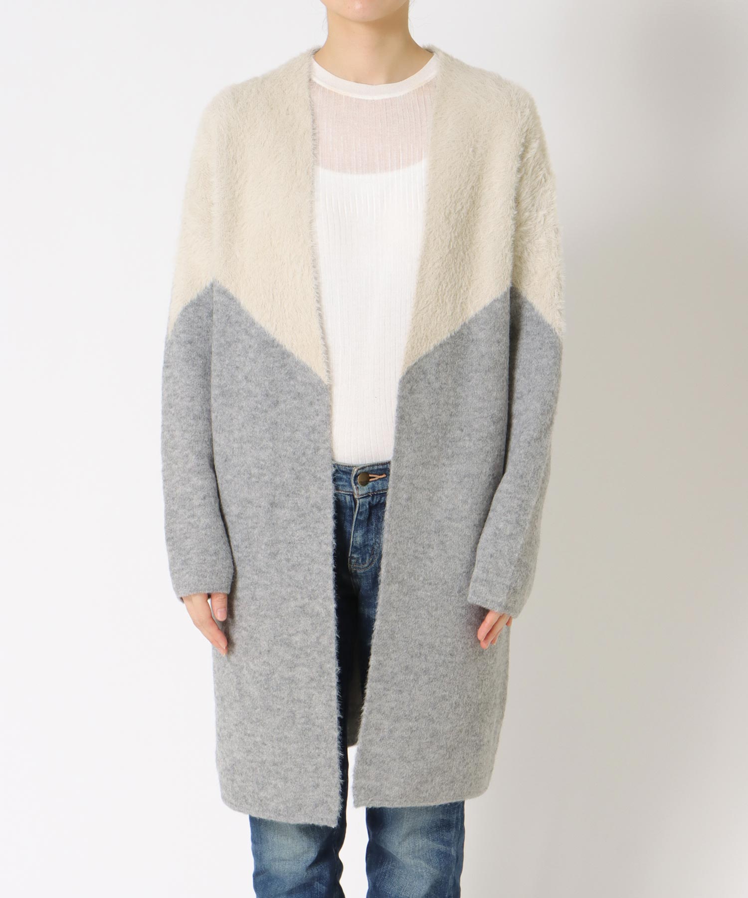 シャギーバイカラーコーディガン