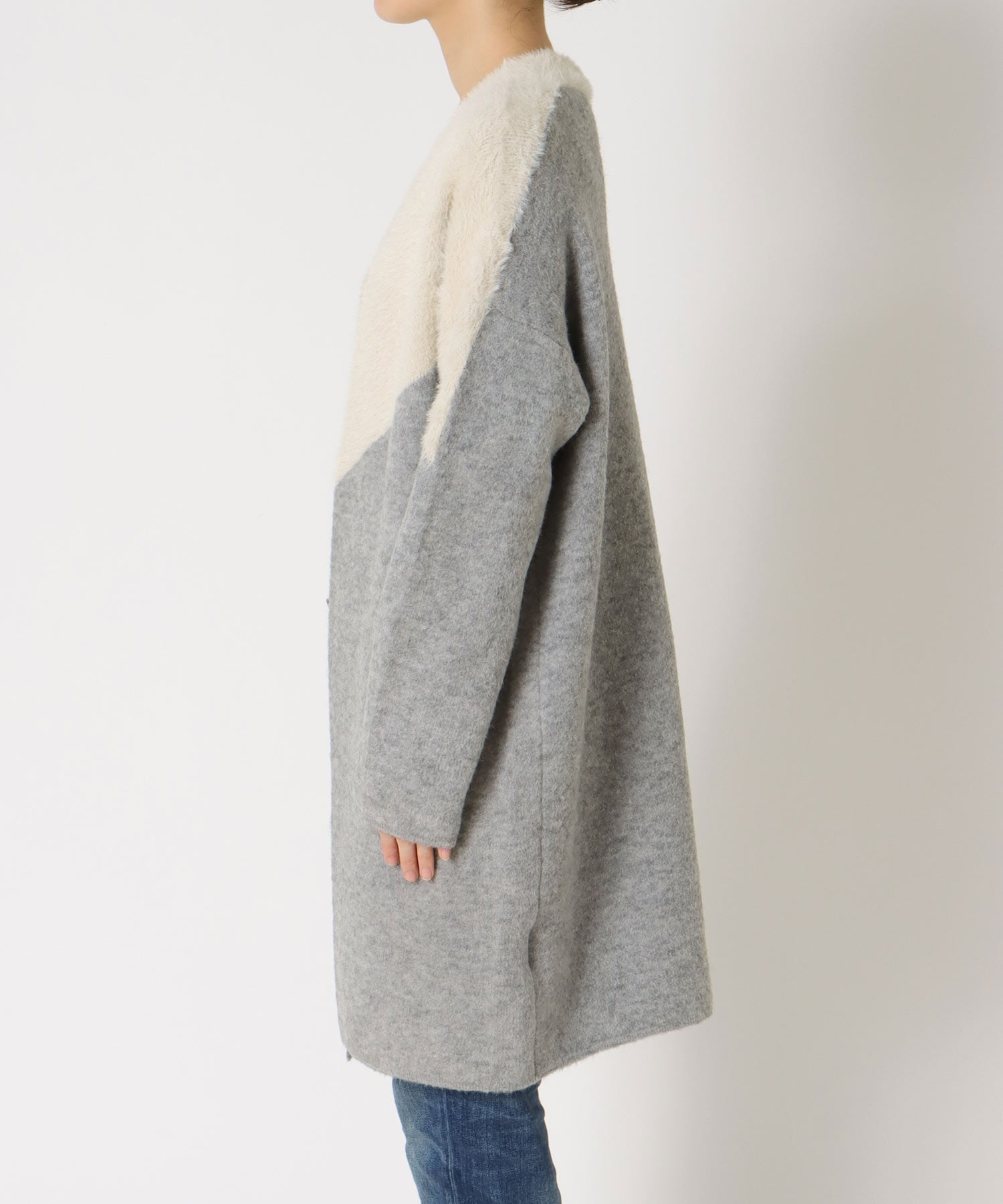 シャギーバイカラーコーディガン