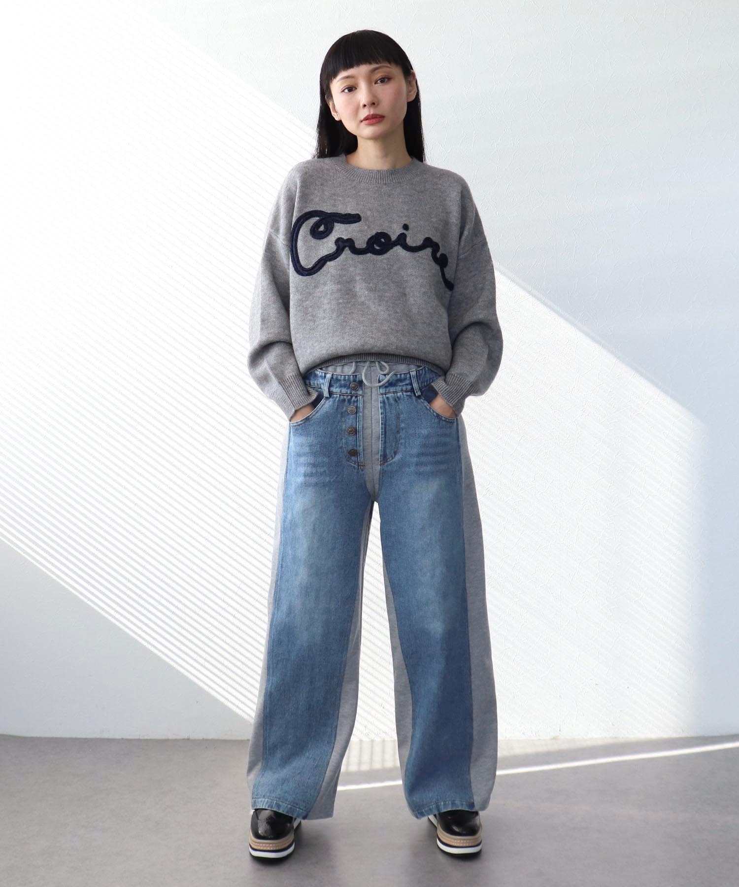 【WEB先行発売】チュール刺繍ロゴニットプルオーバー