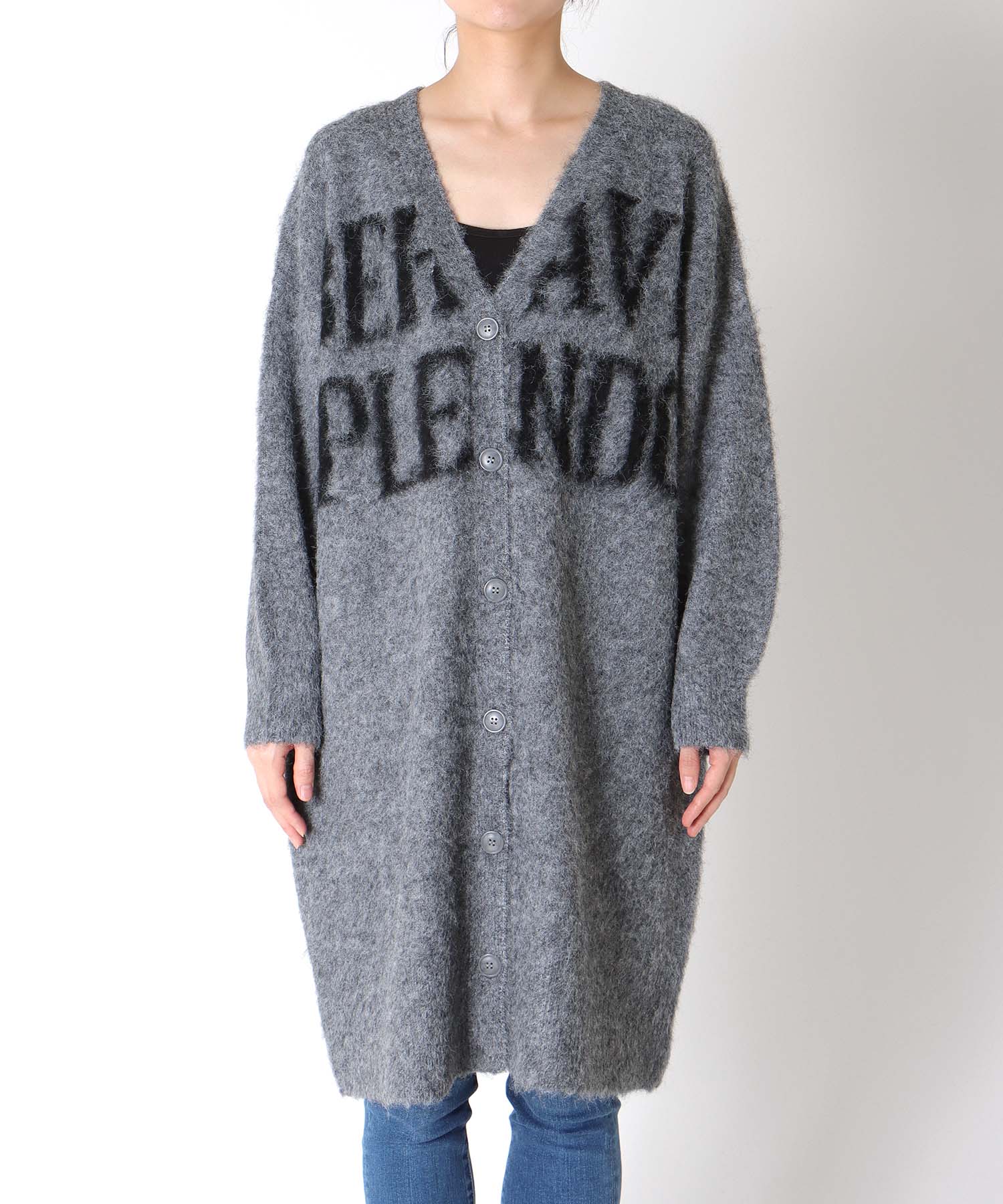 ロゴプリントシャギーロングカーディガン 別注