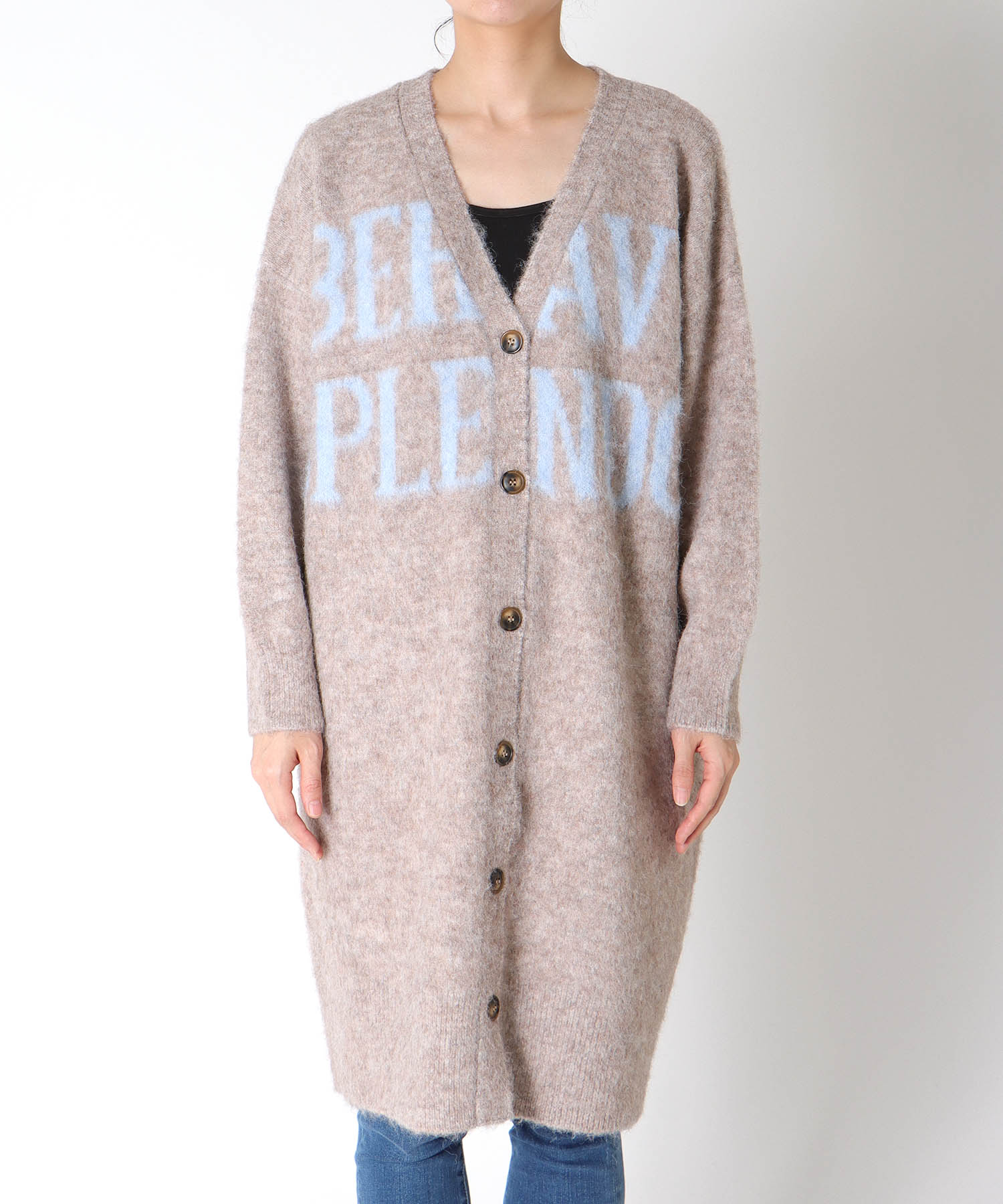 ロゴプリントシャギーロングカーディガン 別注