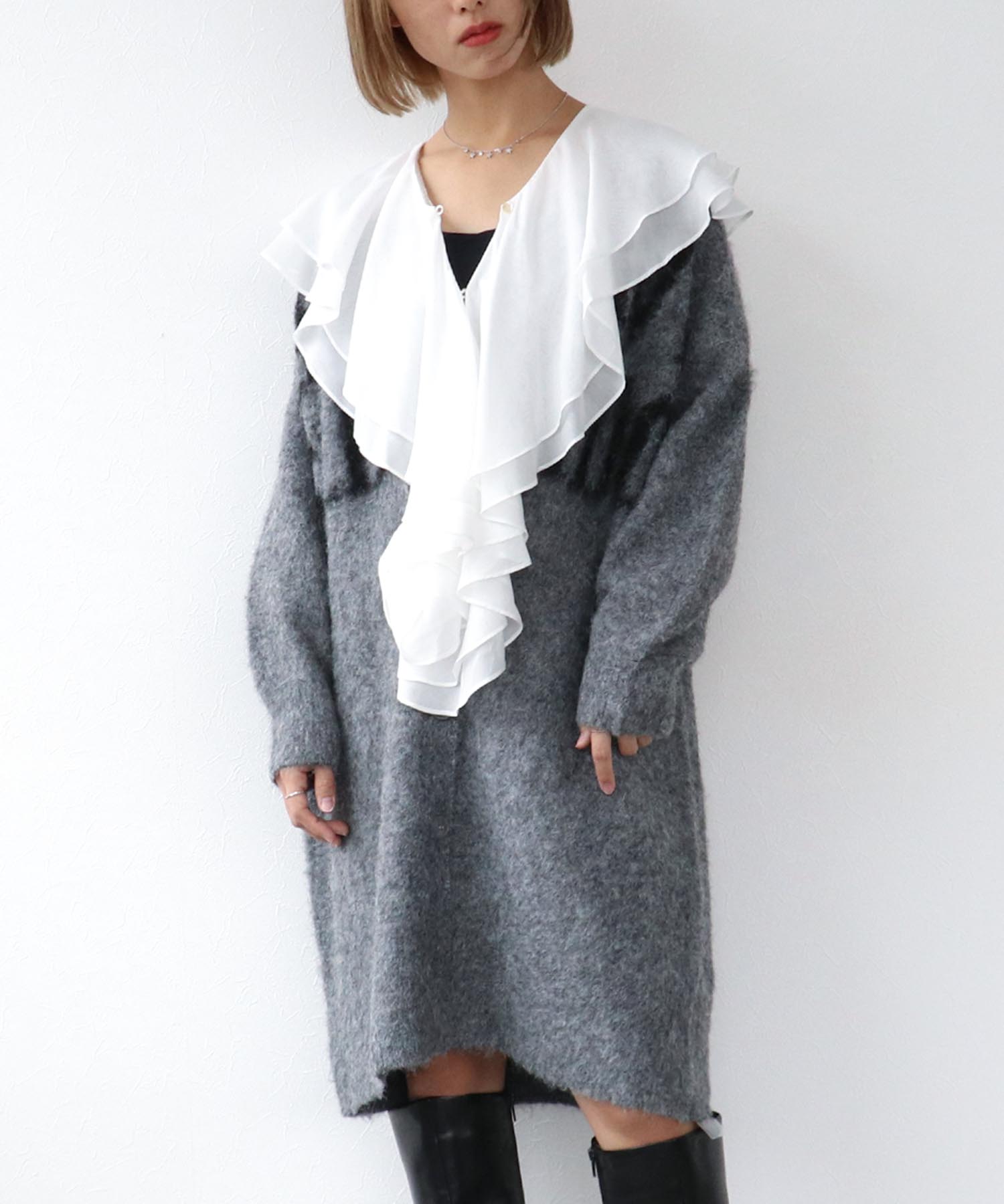 ロゴプリントシャギーロングカーディガン 別注