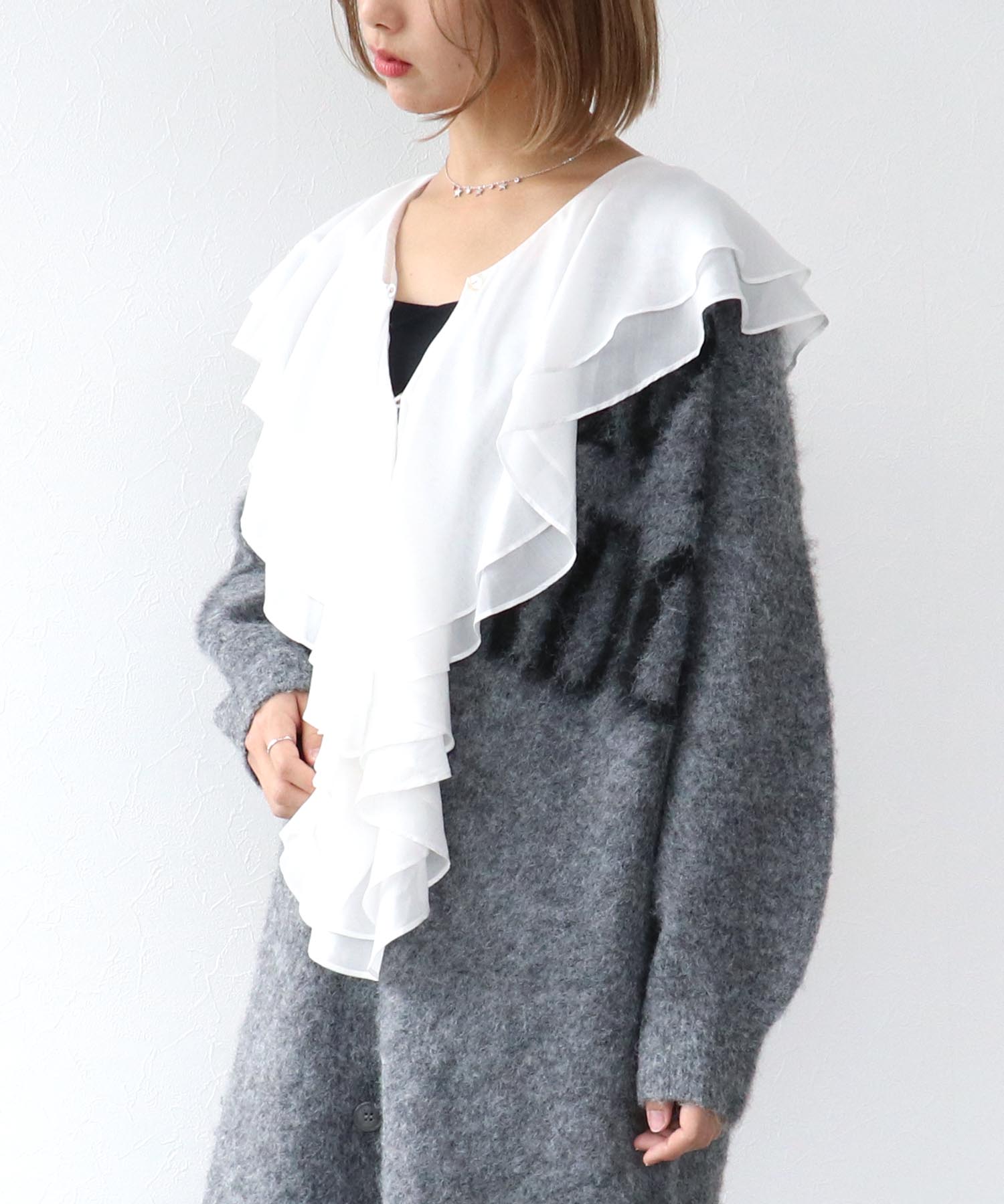 ロゴプリントシャギーロングカーディガン 別注