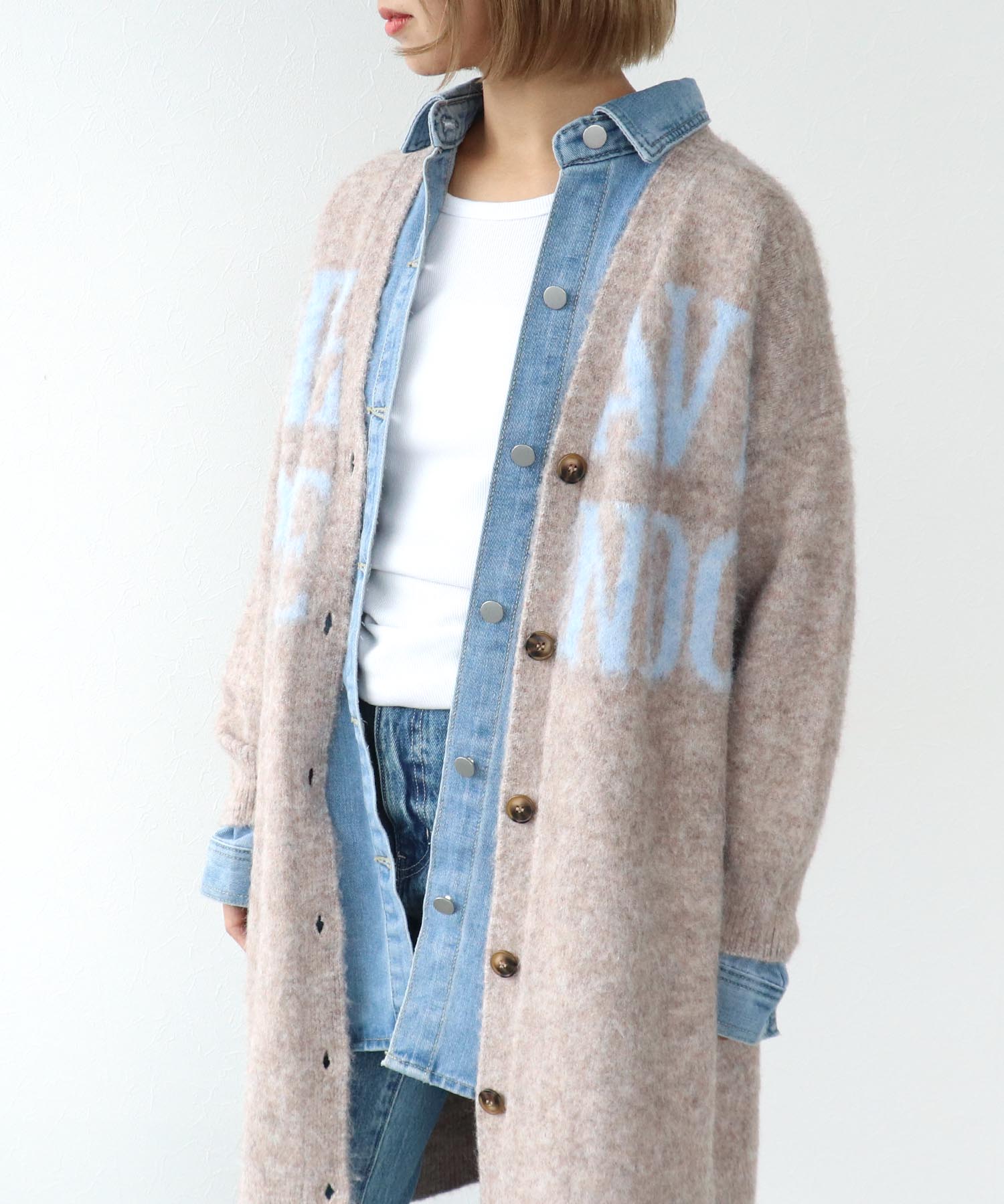 ロゴプリントシャギーロングカーディガン 別注