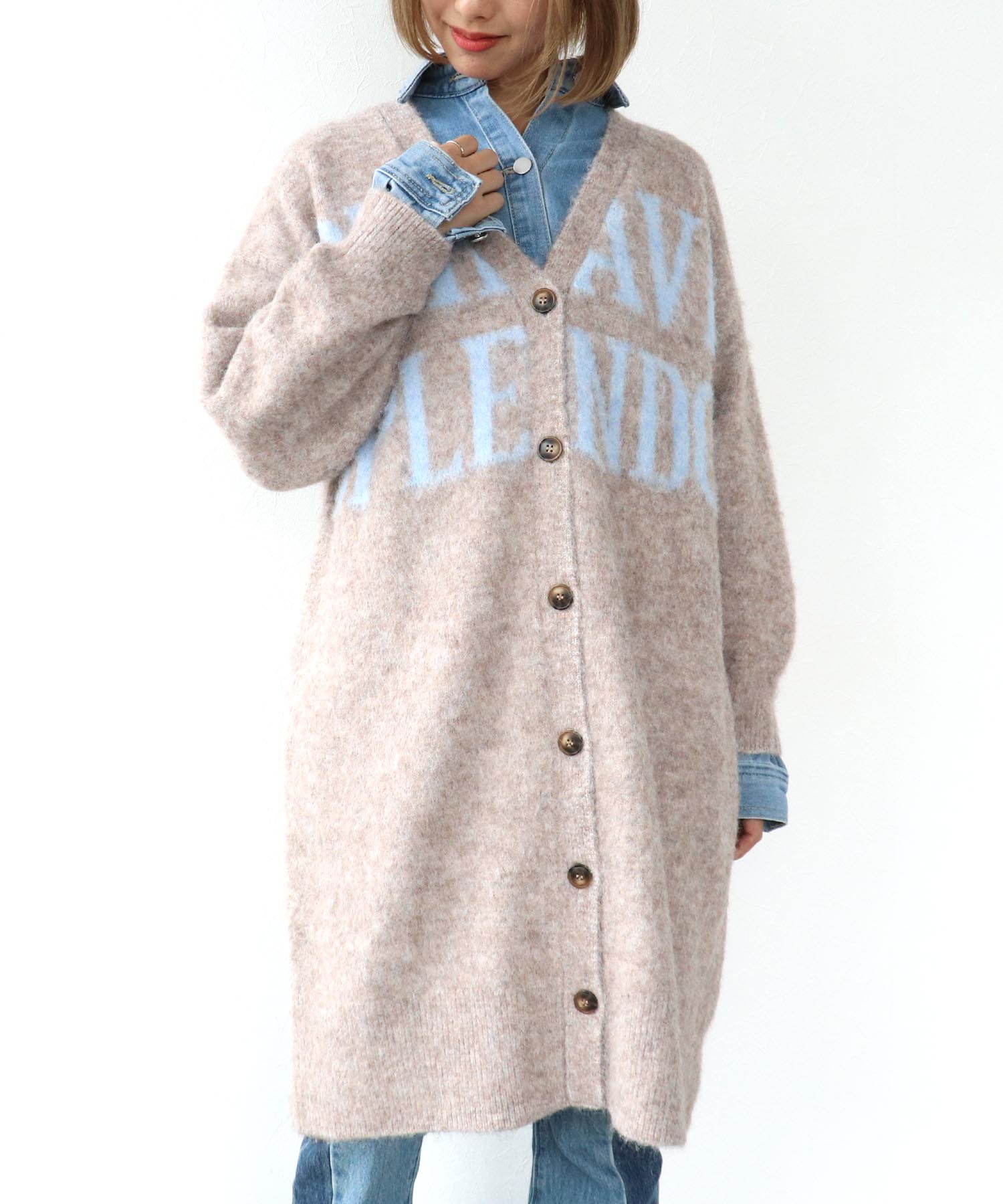 ロゴプリントシャギーロングカーディガン 別注