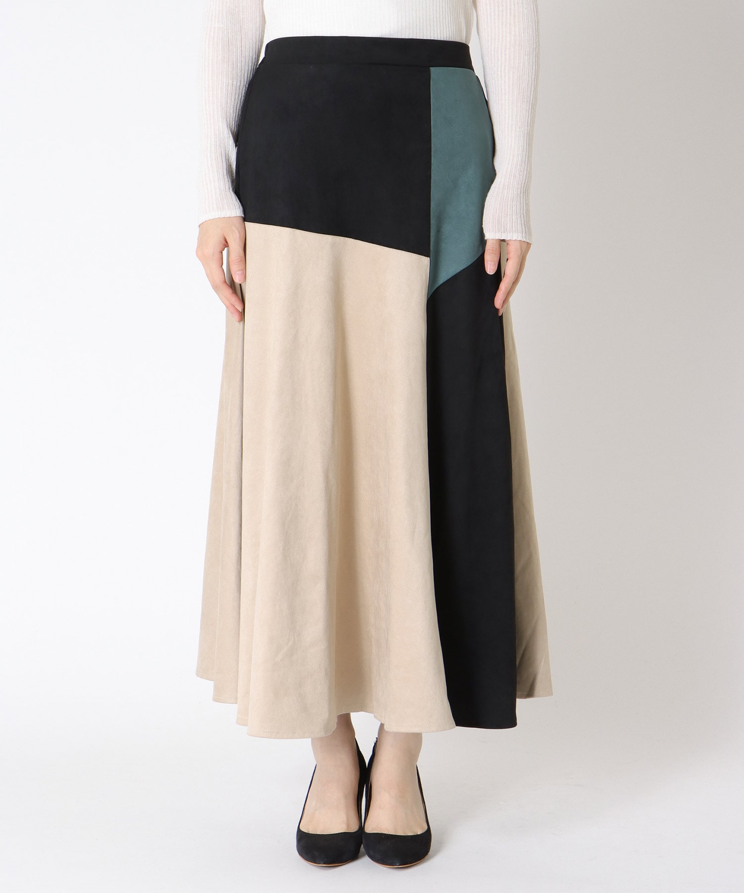 バイカラースエードスカート