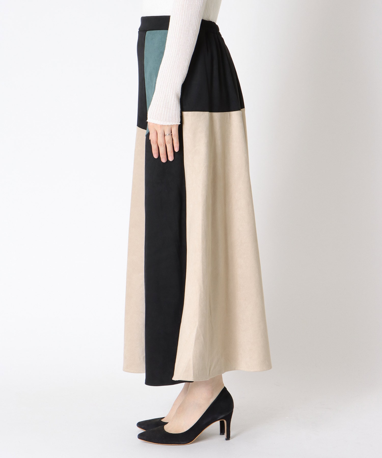 バイカラースエードスカート
