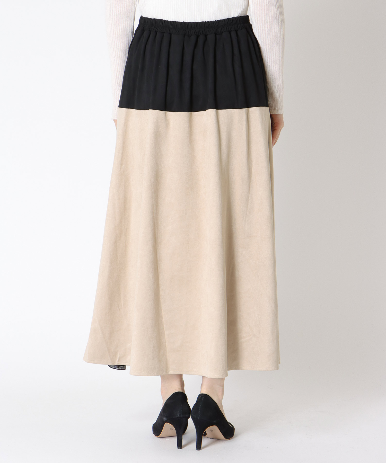 バイカラースエードスカート