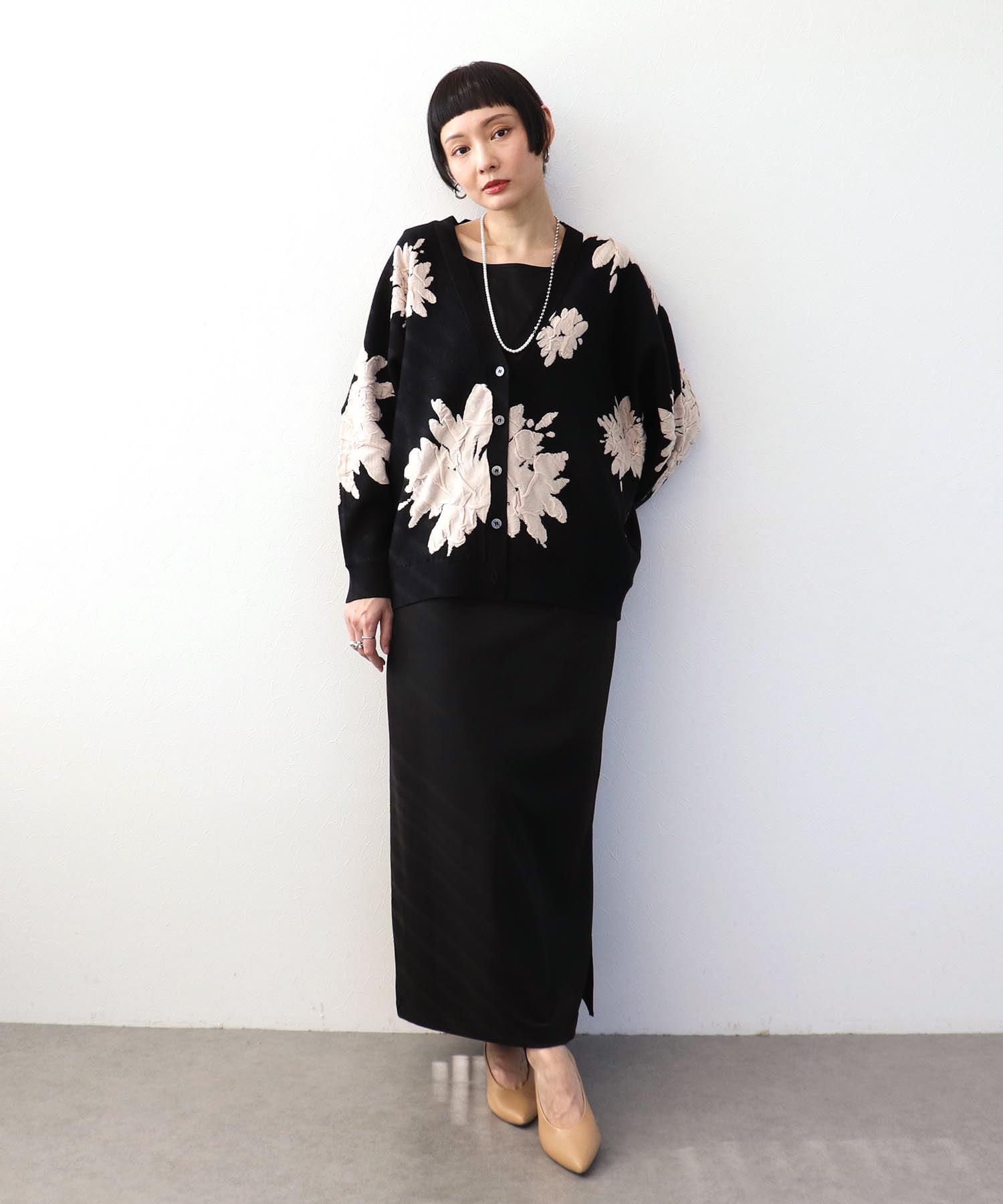 フラワージャガードドルマンカーディガン