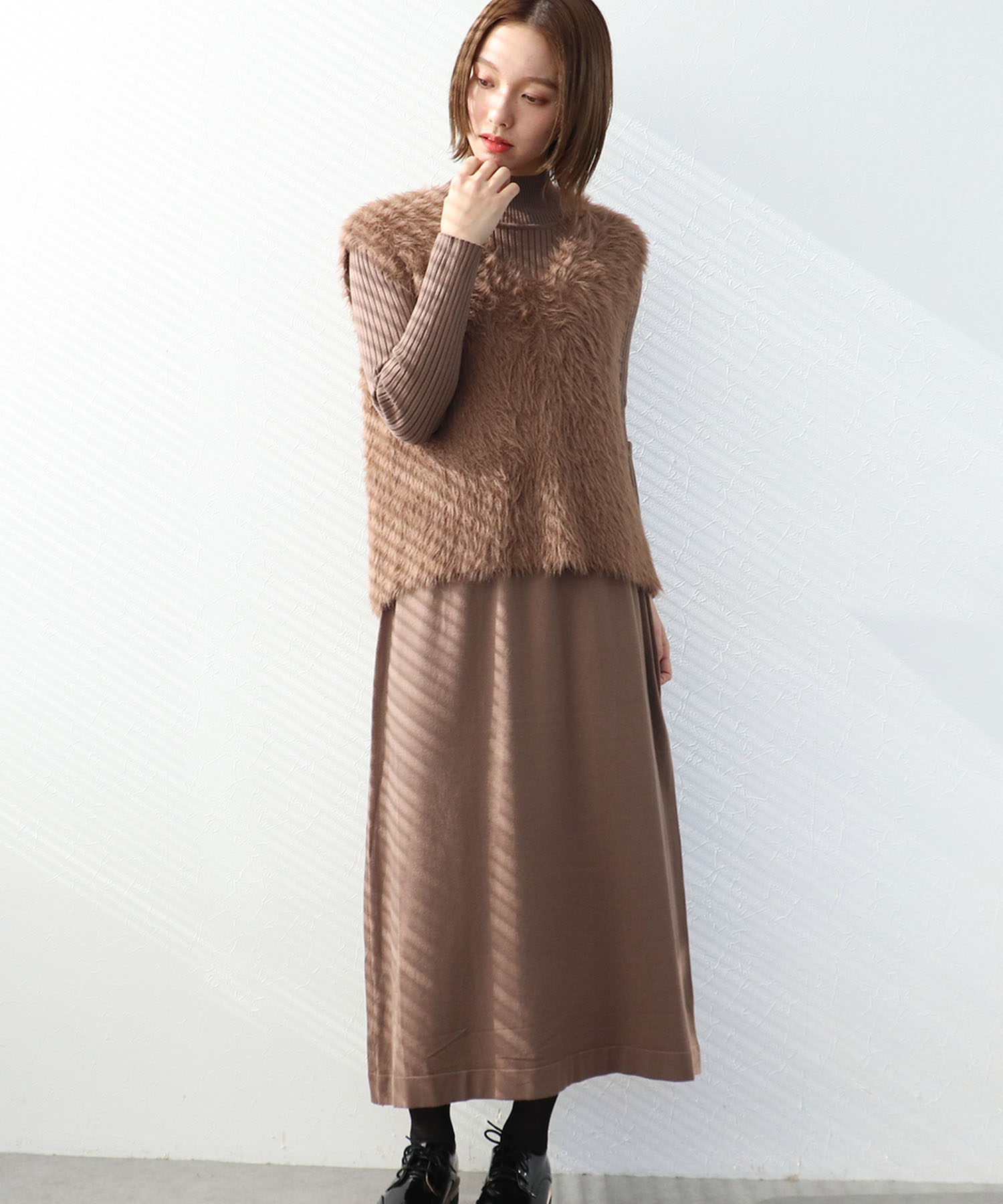 シャギーニットセットワンピース