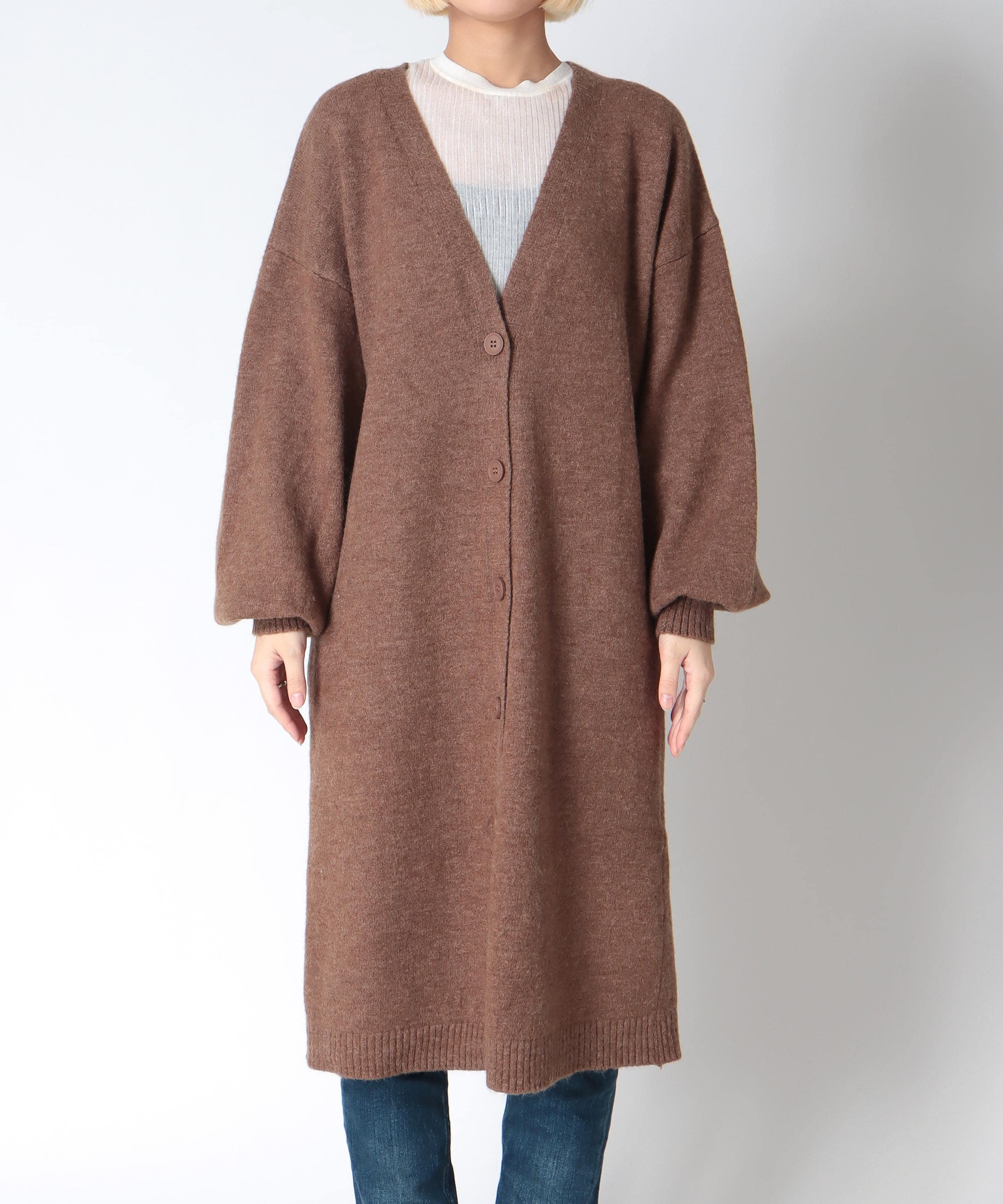 バルーン袖ロングカーディガン