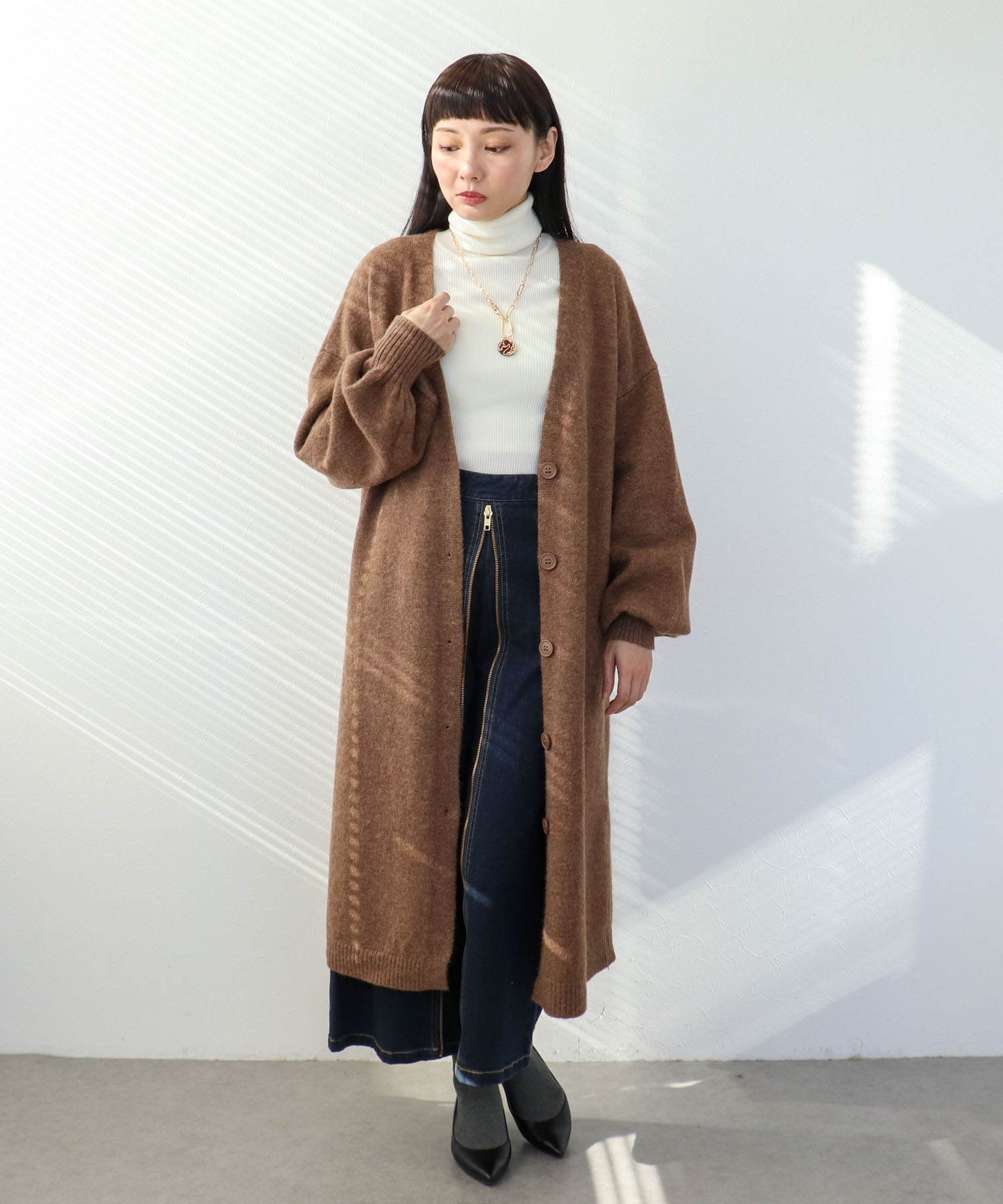 バルーン袖ロングカーディガン