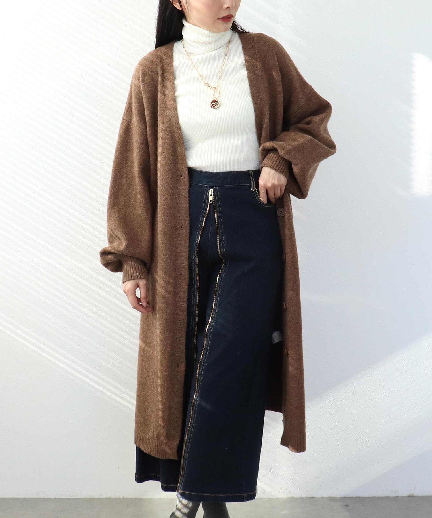 バルーン袖ロングカーディガン