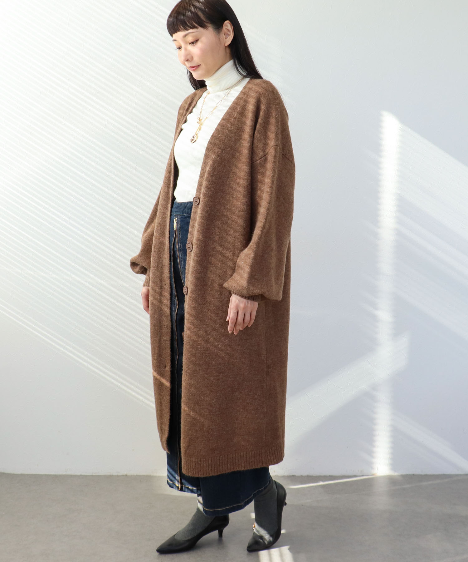 バルーン袖ロングカーディガン