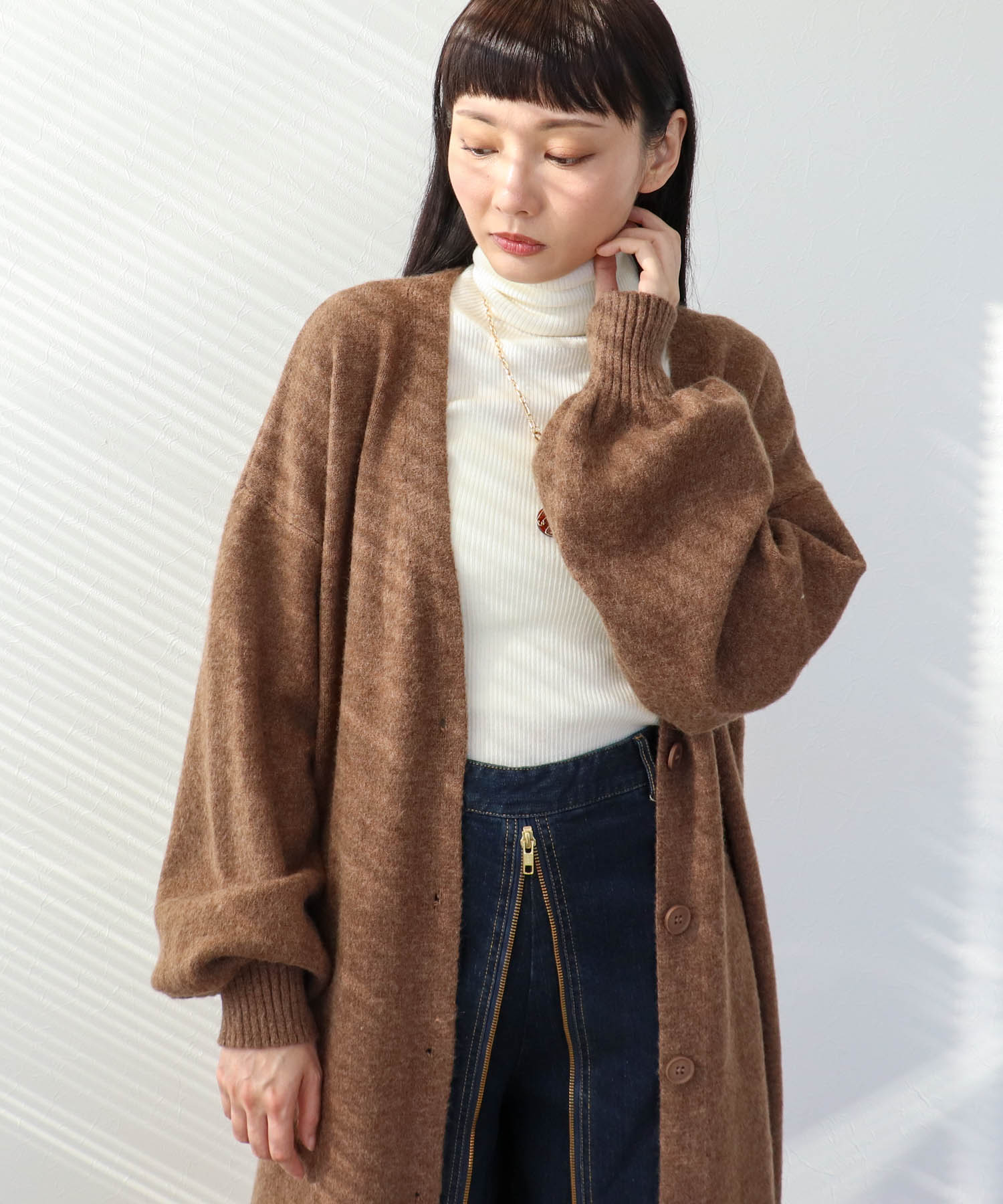 バルーン袖ロングカーディガン