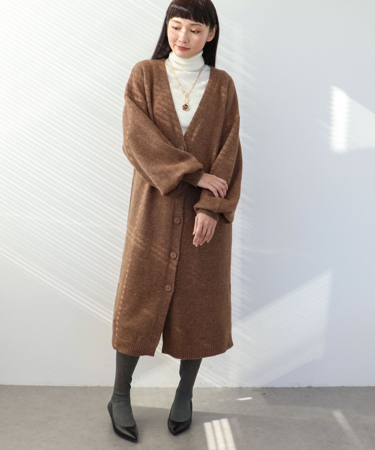 バルーン袖ロングカーディガン