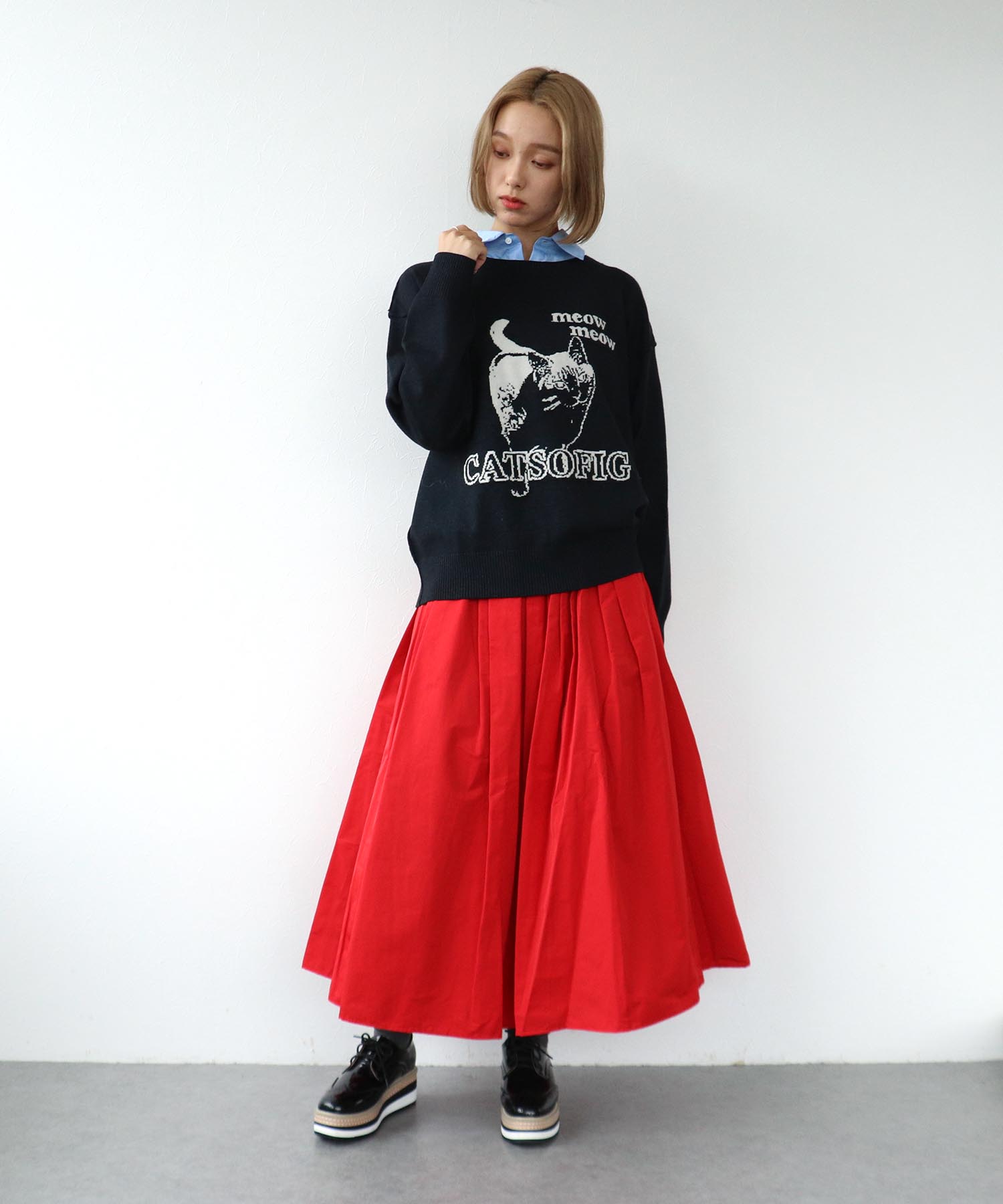 ネコジャガードニットプルオーバー