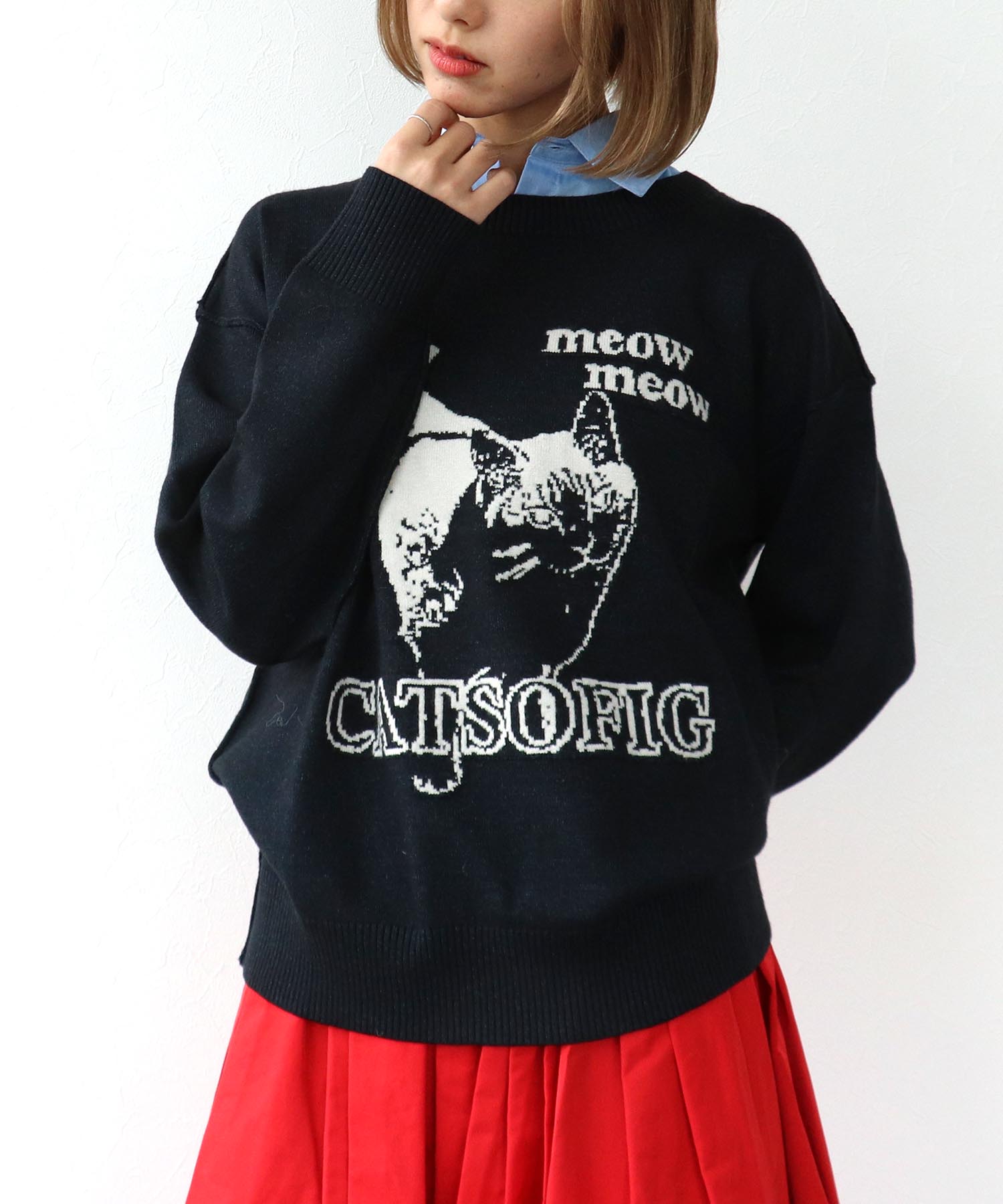 ネコジャガードニットプルオーバー