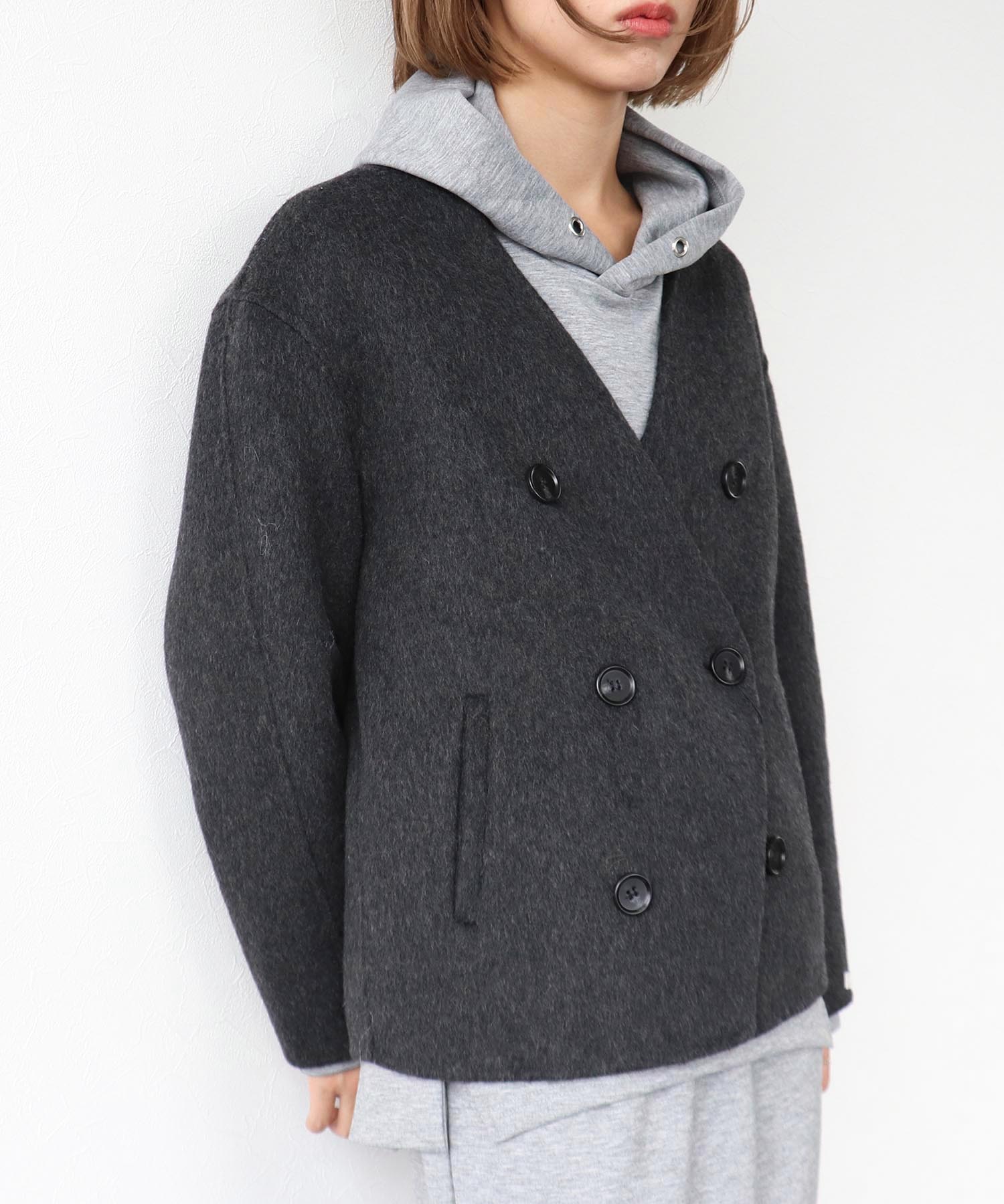 Wフェイスノーカラーコクーンジャケット