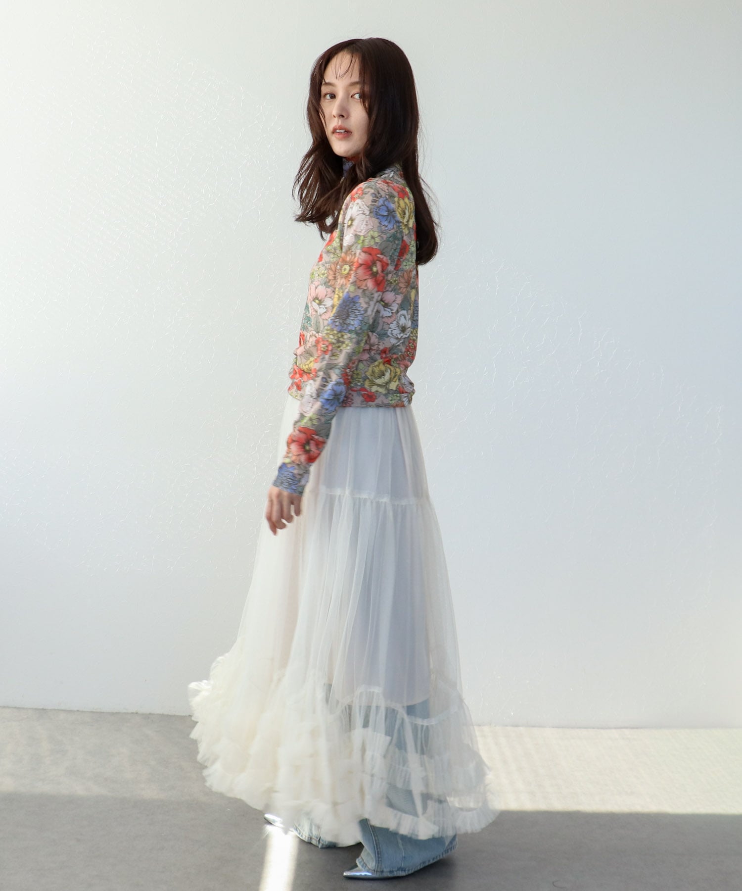 レトロフラワー柄シアープルオーバー