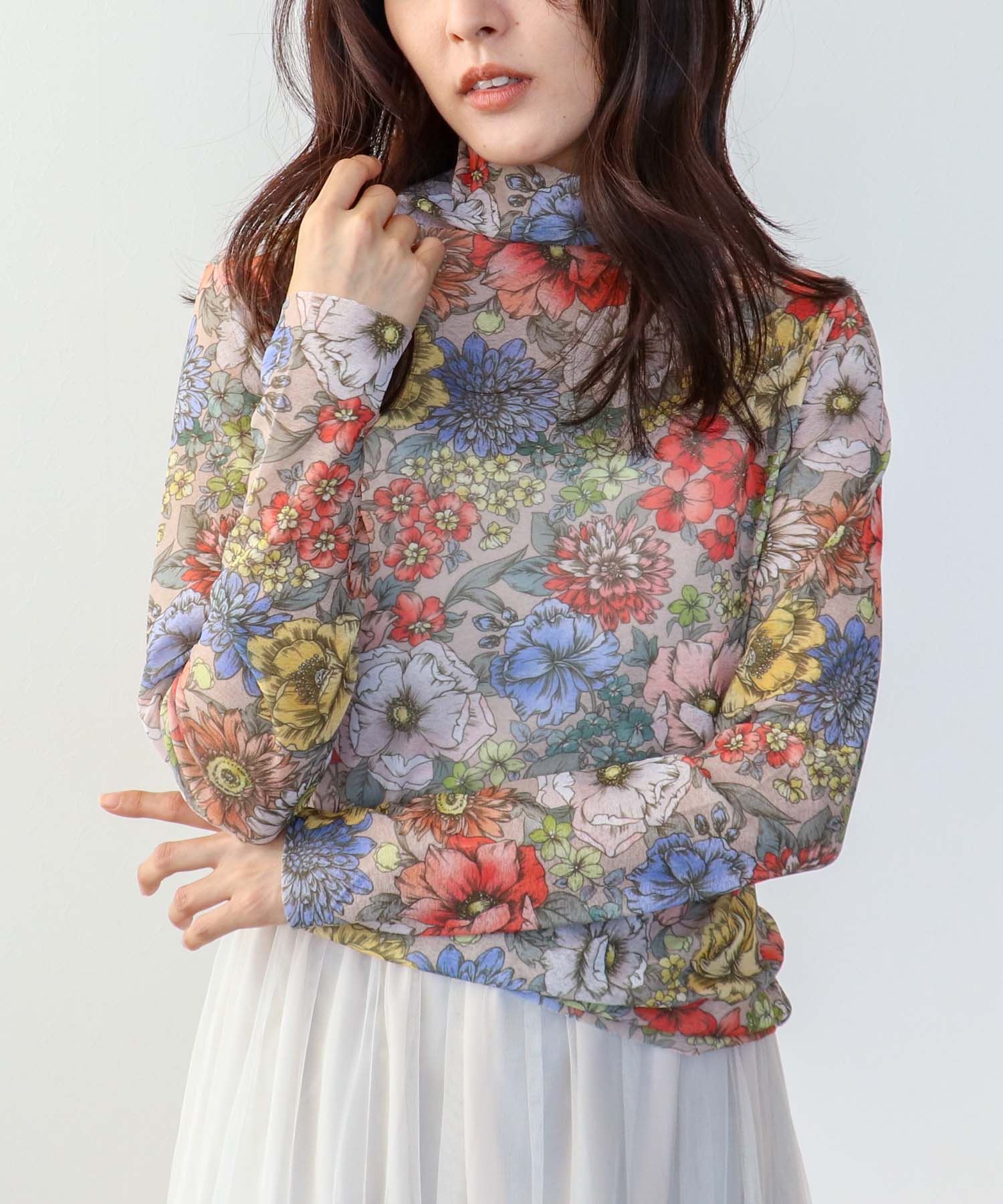 レトロフラワー柄シアープルオーバー