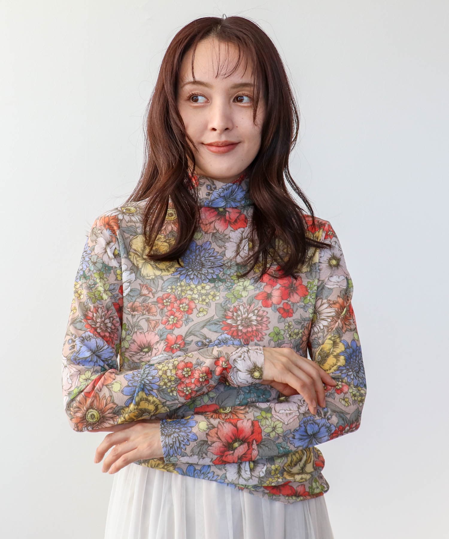 レトロフラワー柄シアープルオーバー