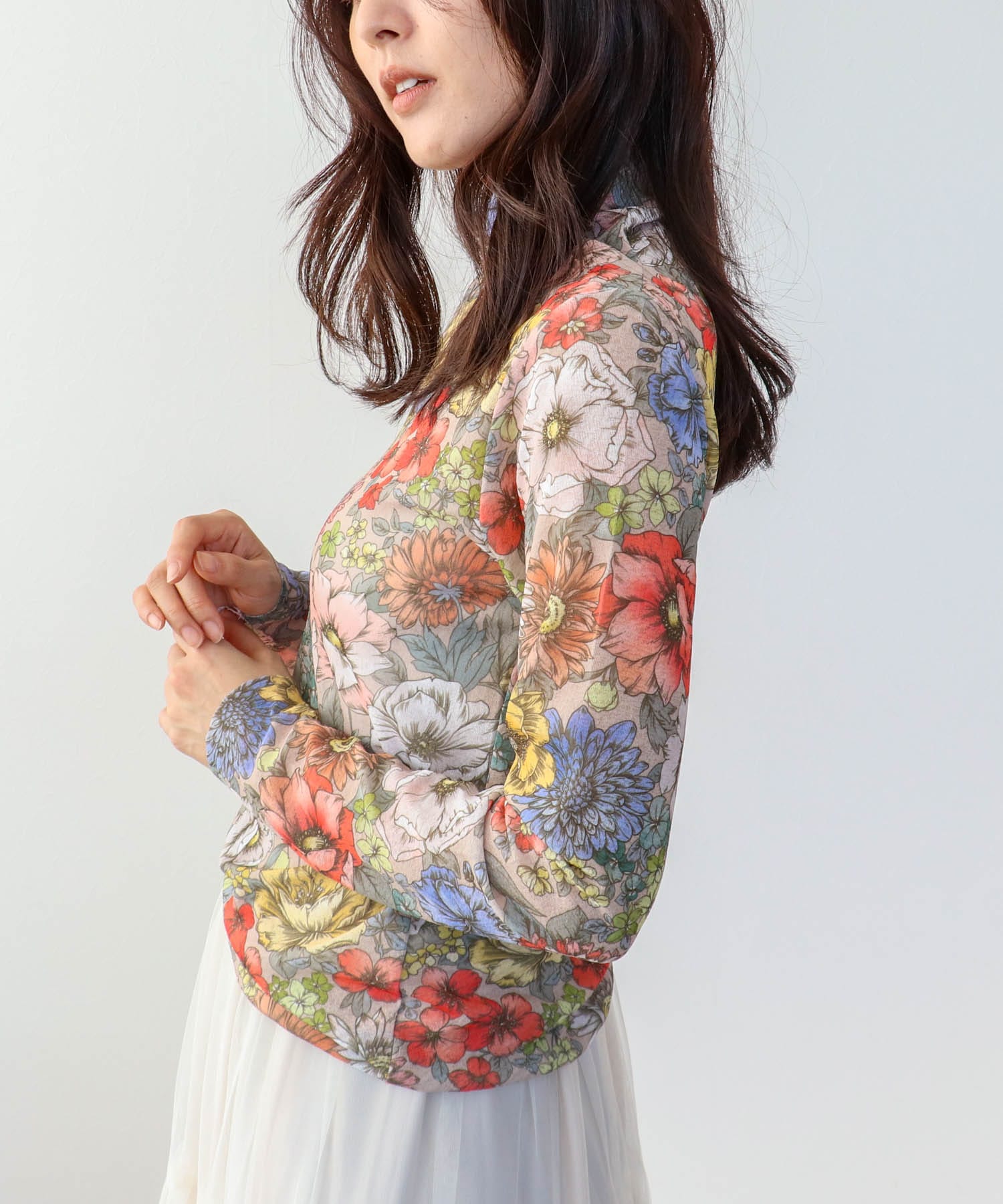 レトロフラワー柄シアープルオーバー