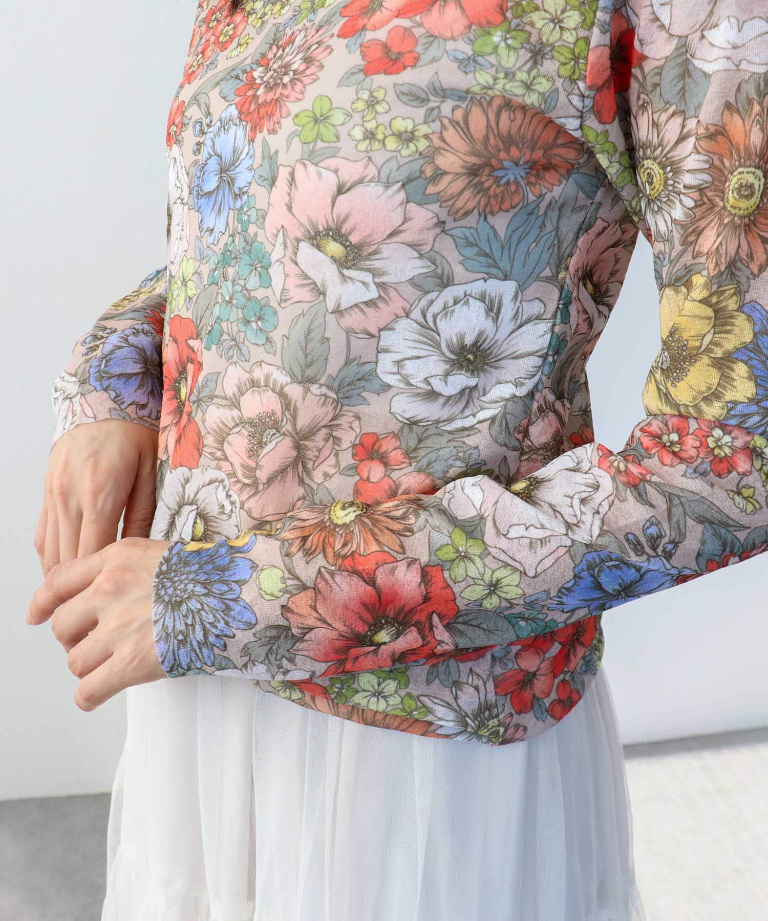 レトロフラワー柄シアープルオーバー