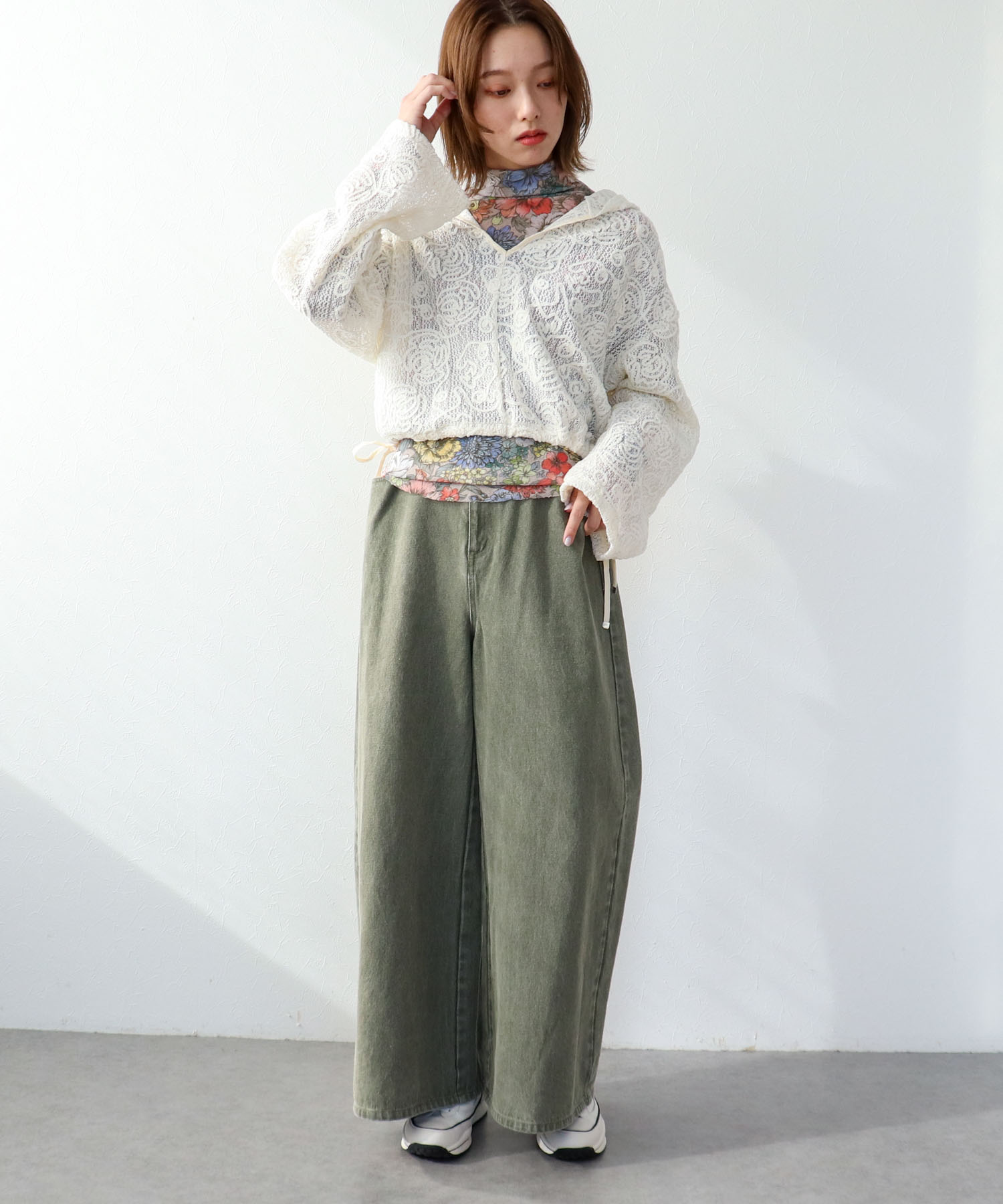 レトロフラワー柄シアープルオーバー