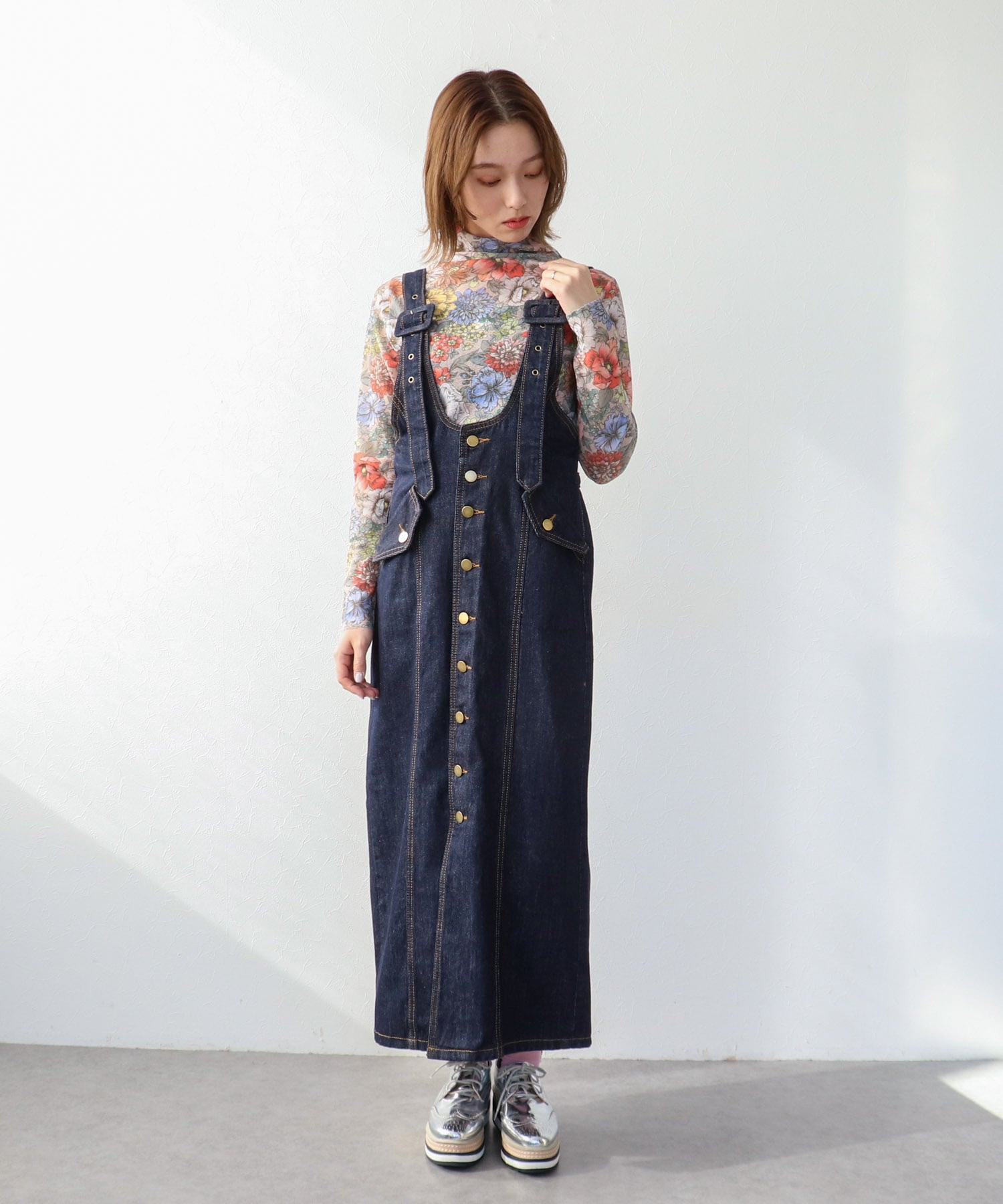 レトロフラワー柄シアープルオーバー