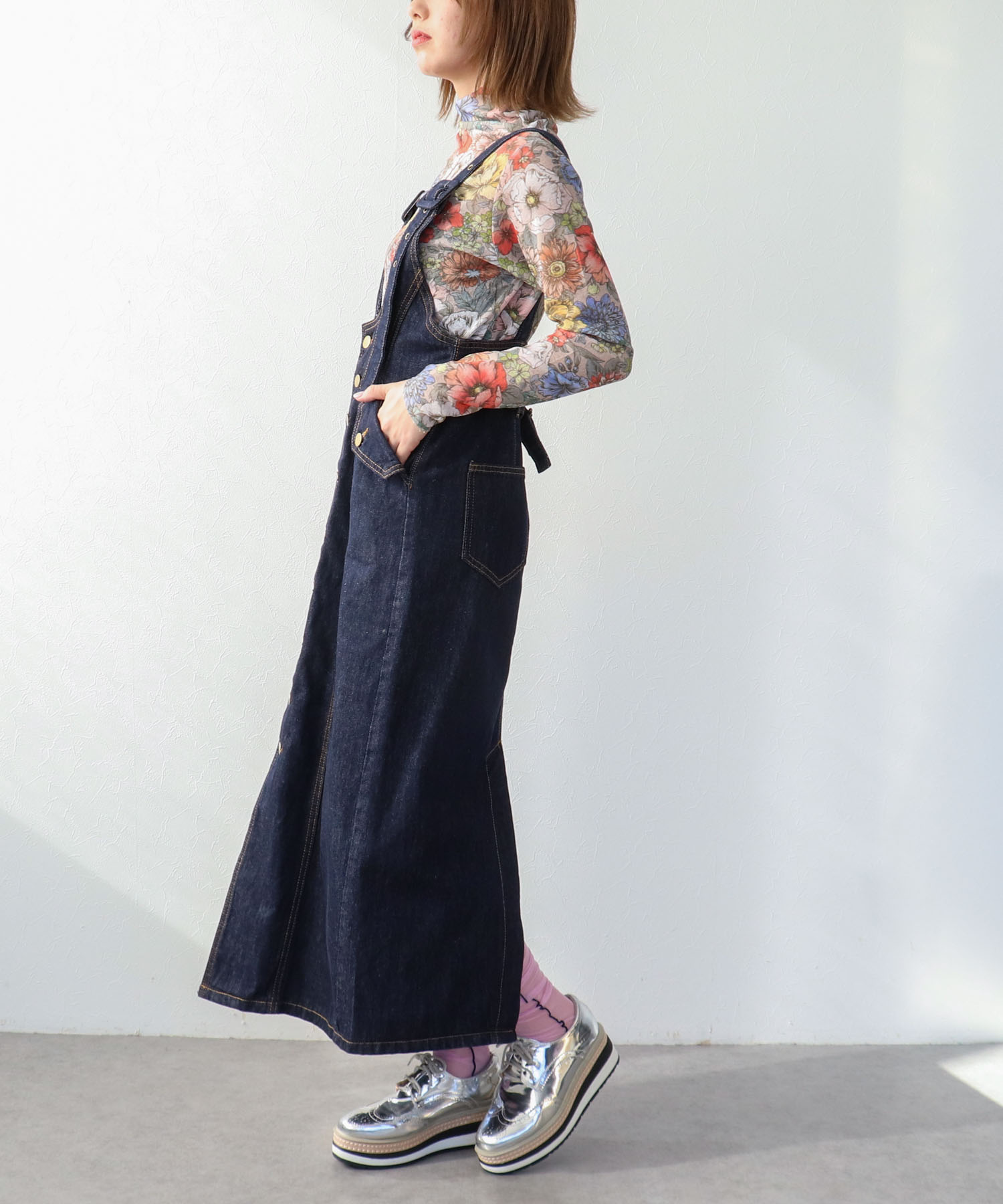 レトロフラワー柄シアープルオーバー