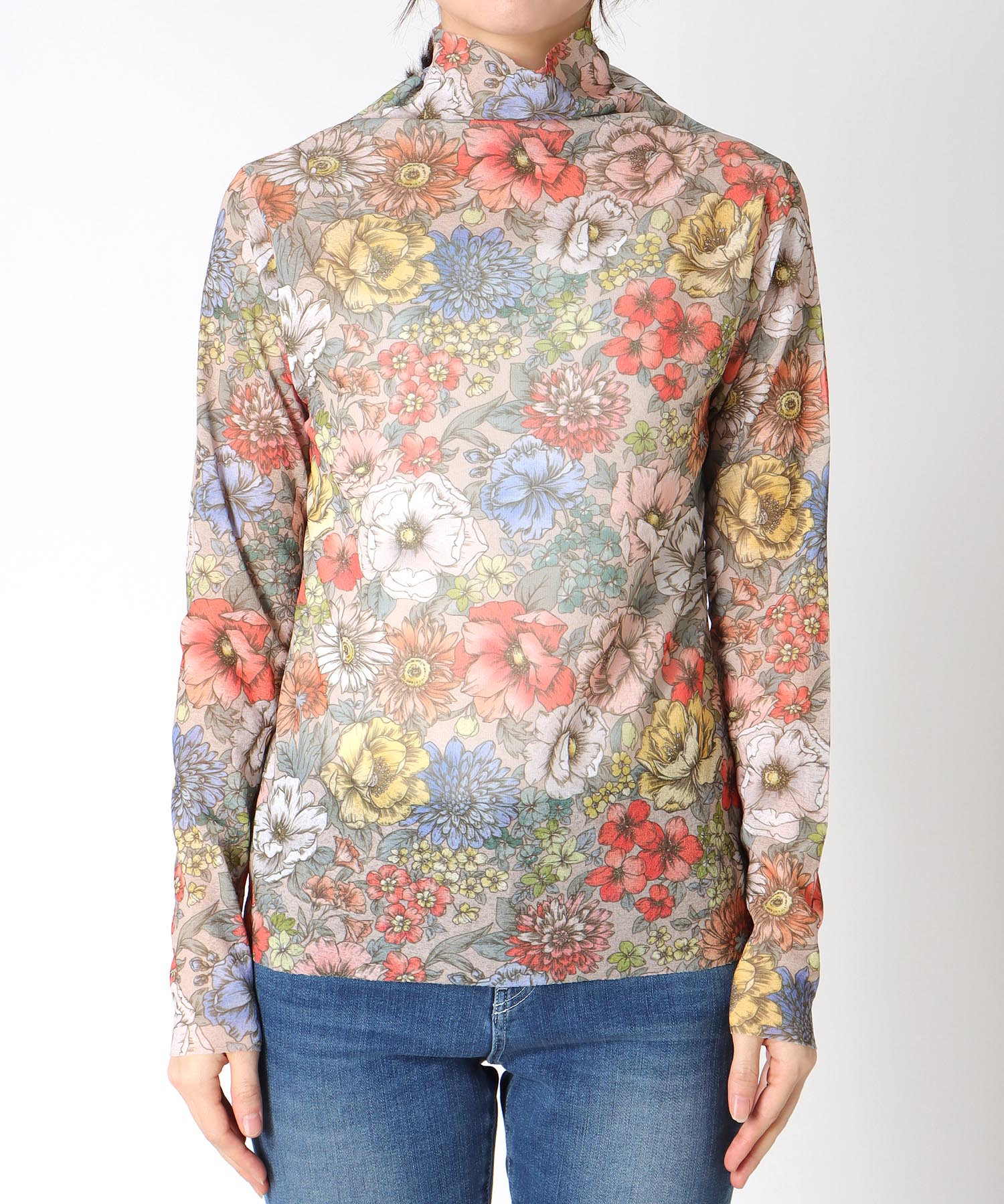 レトロフラワー柄シアープルオーバー