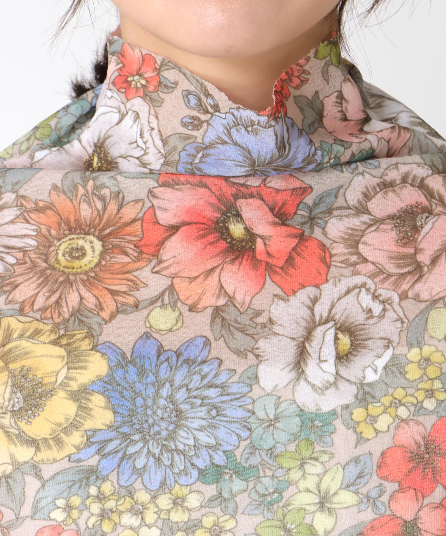 レトロフラワー柄シアープルオーバー