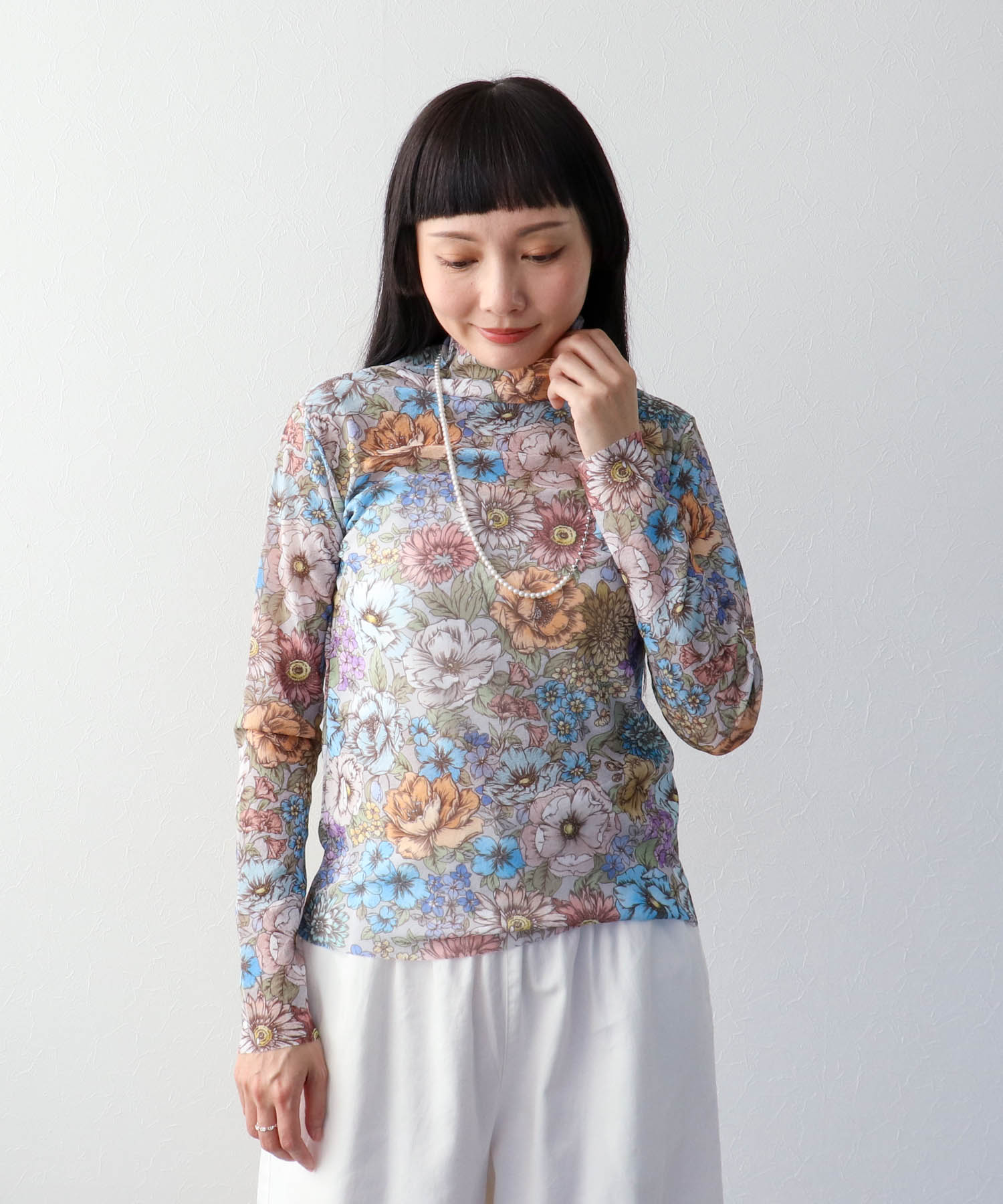 レトロフラワー柄シアープルオーバー