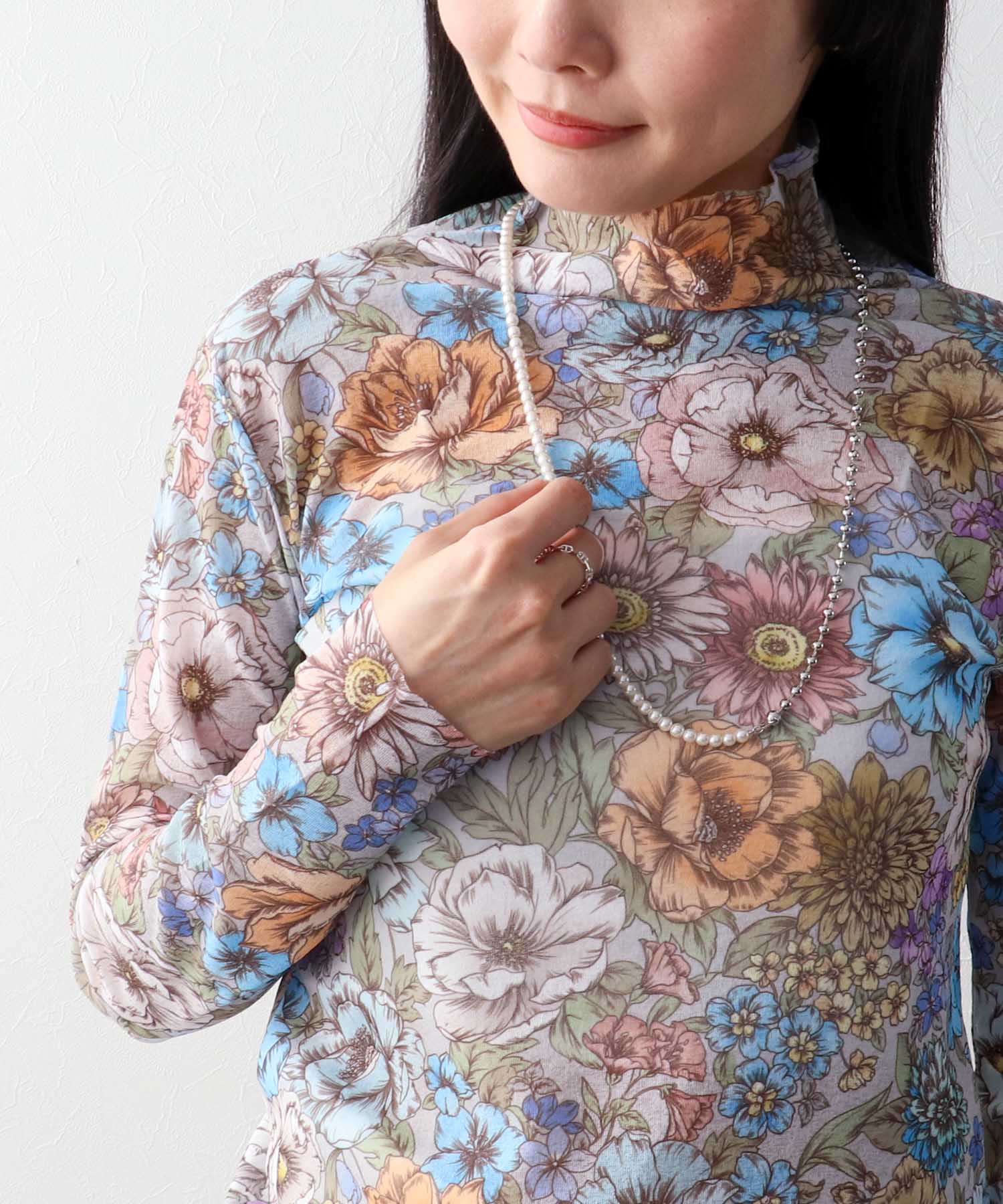 レトロフラワー柄シアープルオーバー