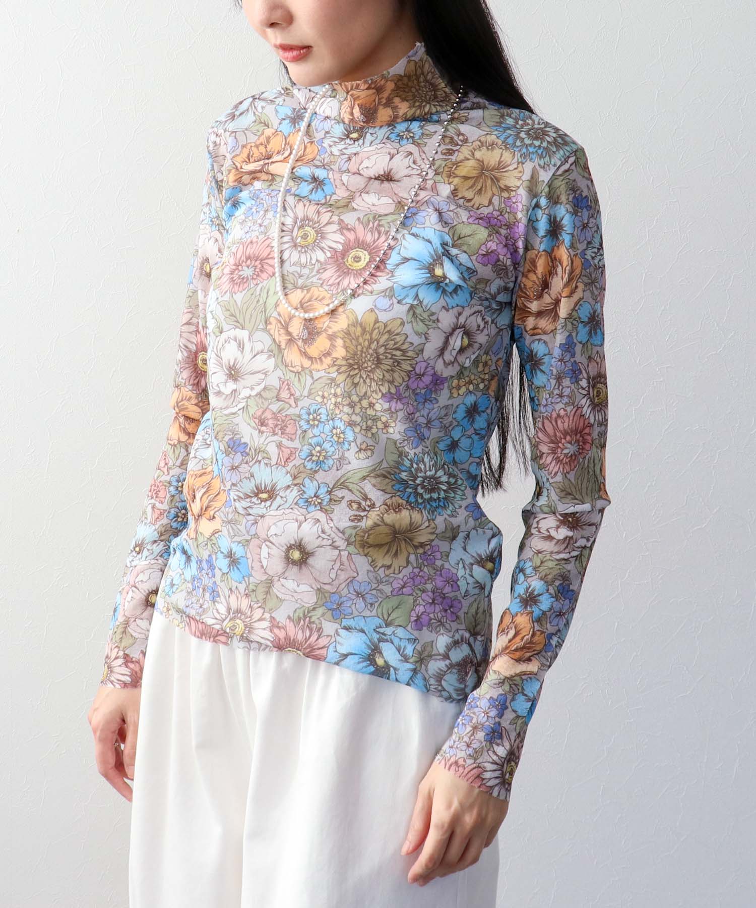 レトロフラワー柄シアープルオーバー